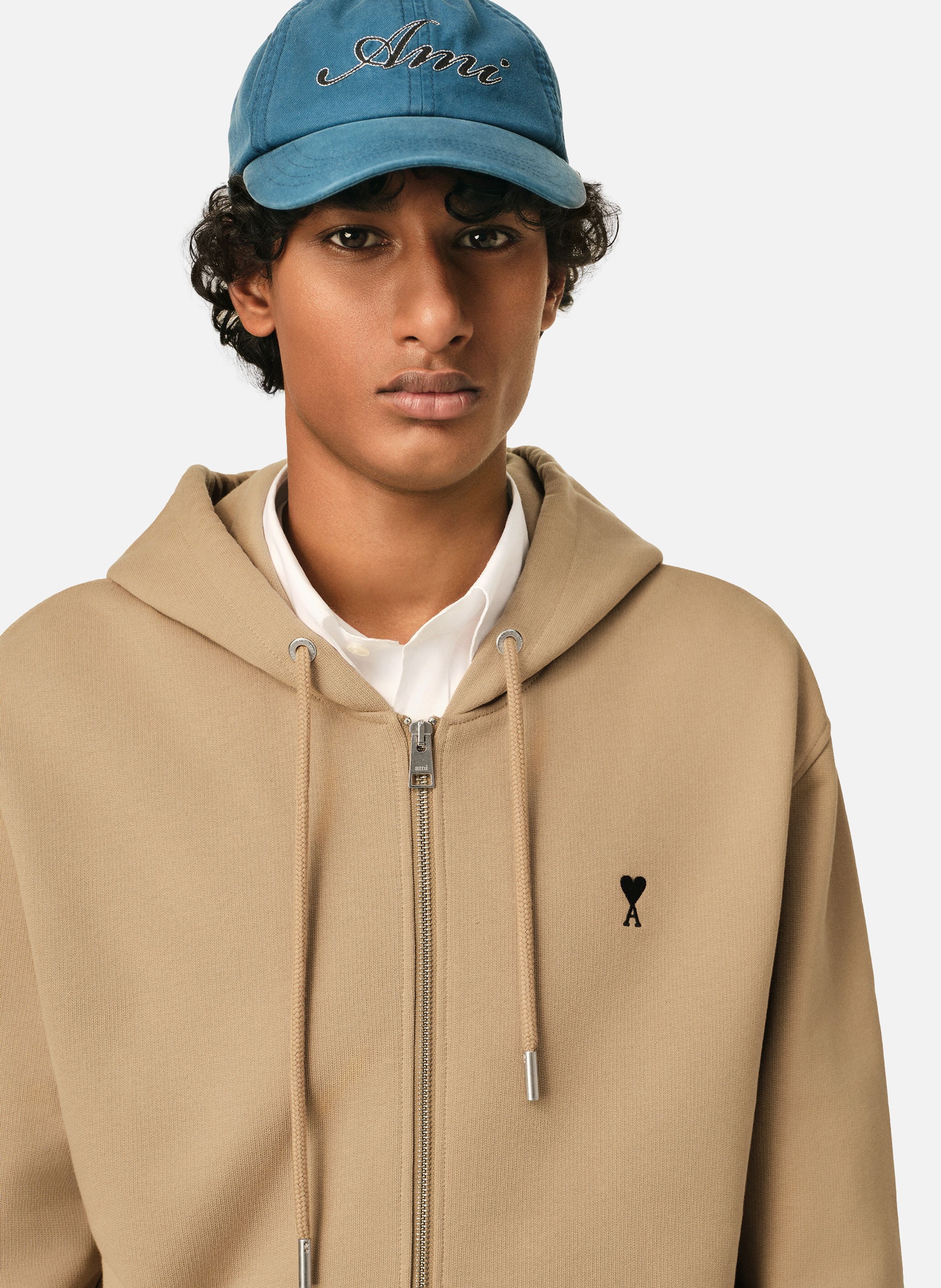 Hoodie zippé ami de coeur en coton AMI PARIS Beige