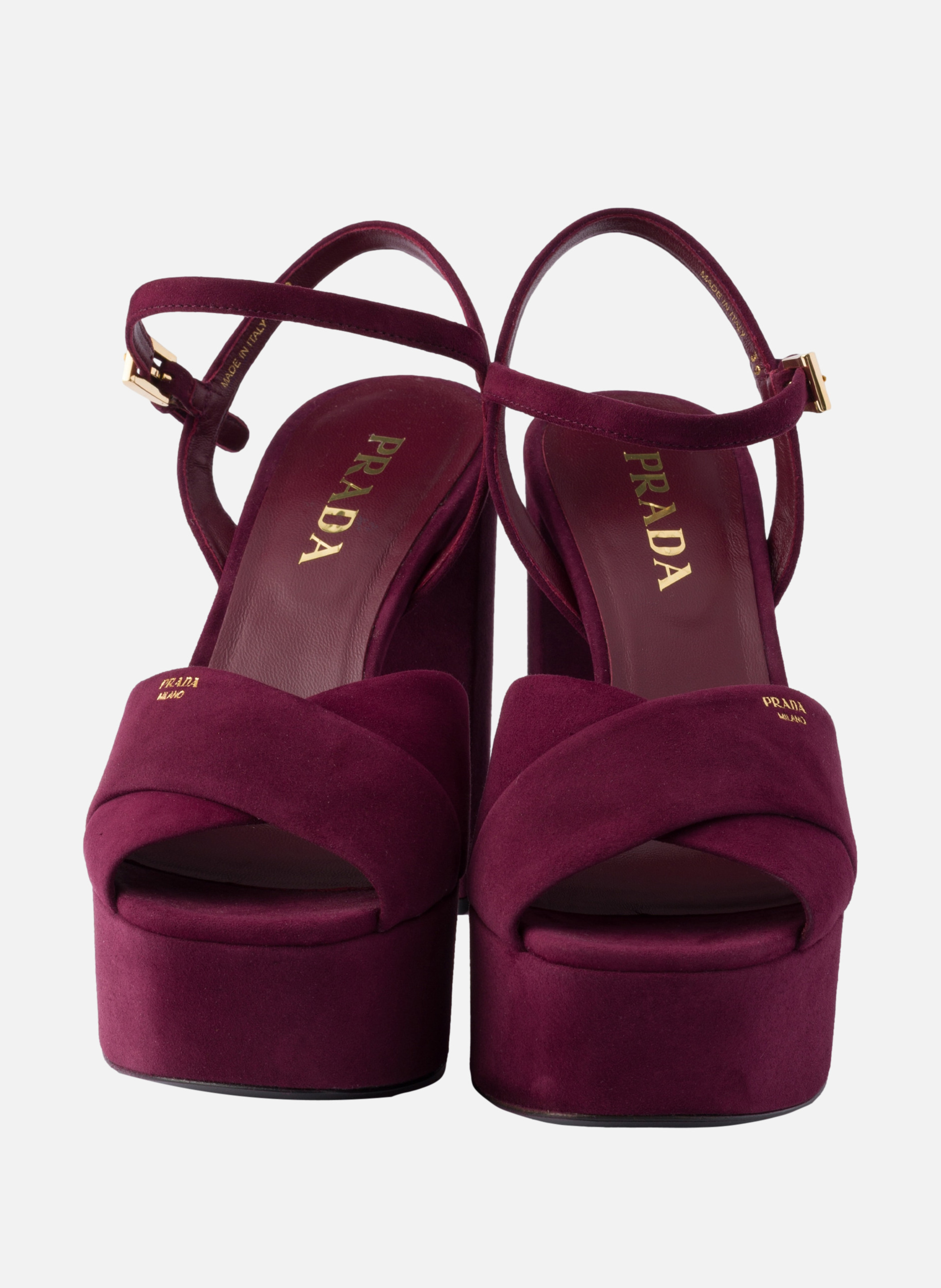 Sandales compensées en veau velours PRADA Rouge