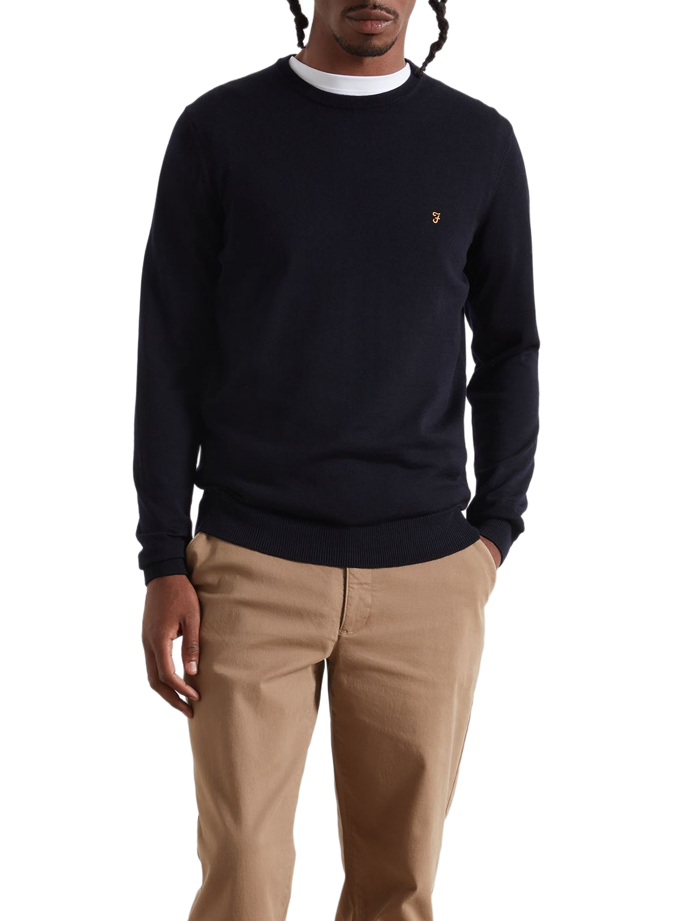 Rechte pullover van merinowol met geborduurd logo FARAH Blauw