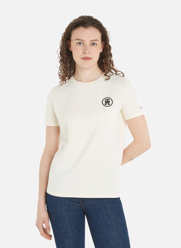 TOMMY HILFIGER T-shirt avec logo brodé en coton Blanc