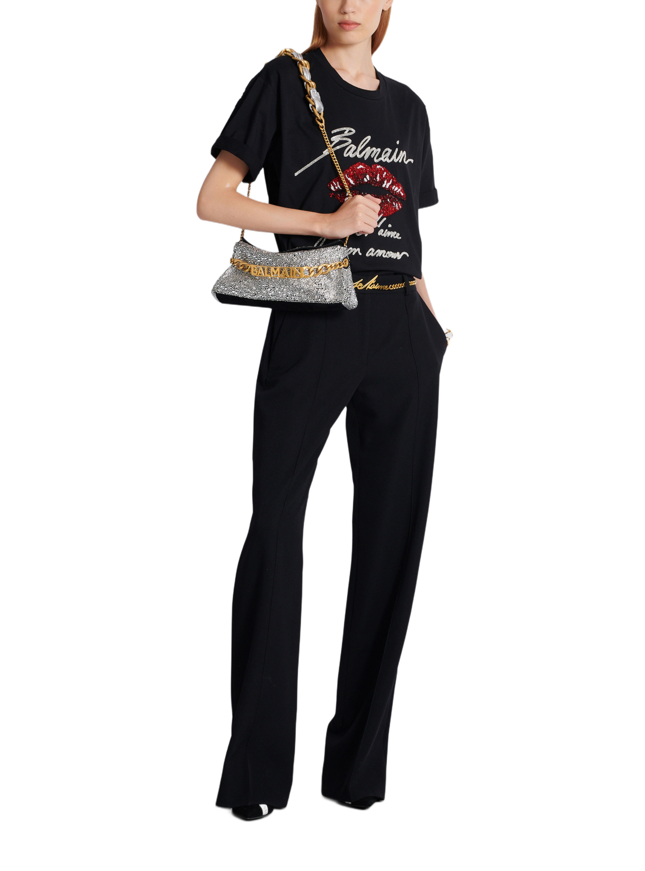 Pochette 1945 soft en cuir suédé et strass BALMAIN Argent