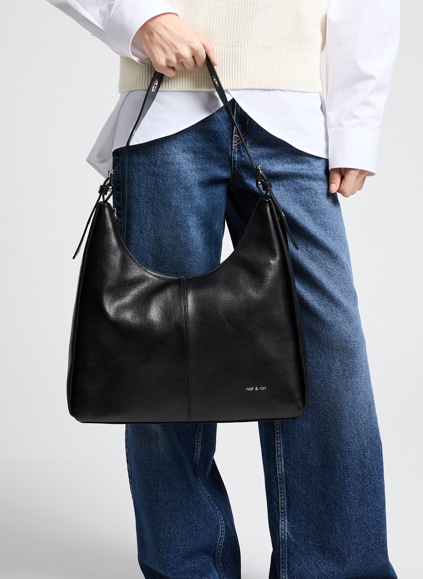 Sac porté épaule en cuir  NAT &amp; NIN Noir