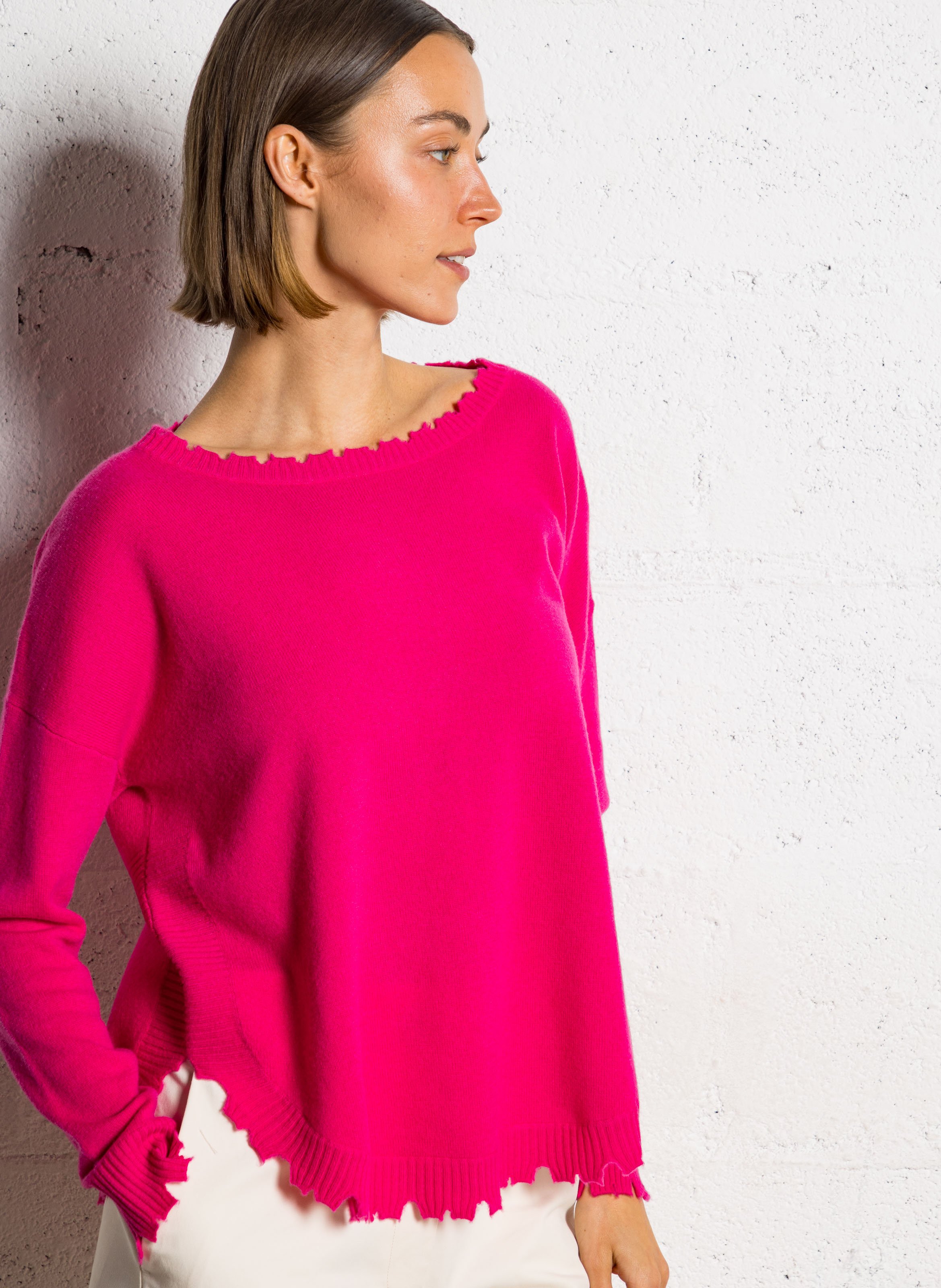 KUJTEN Pull oversize en cachemire maillé mela Rose