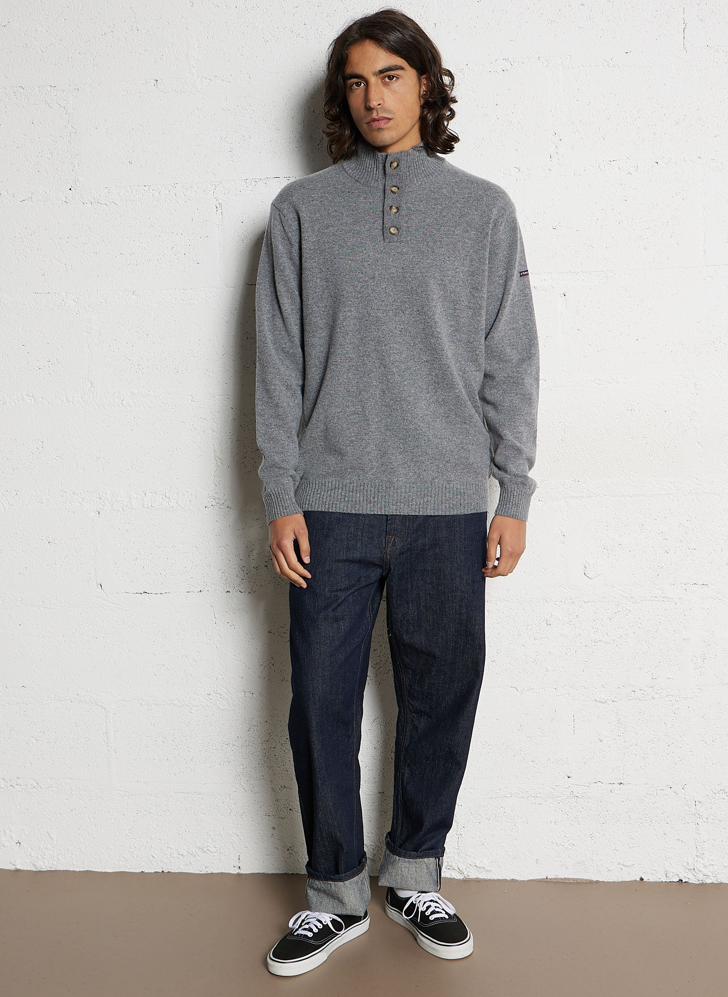 Pull droit col montant en laine ARMOR-LUX Gris