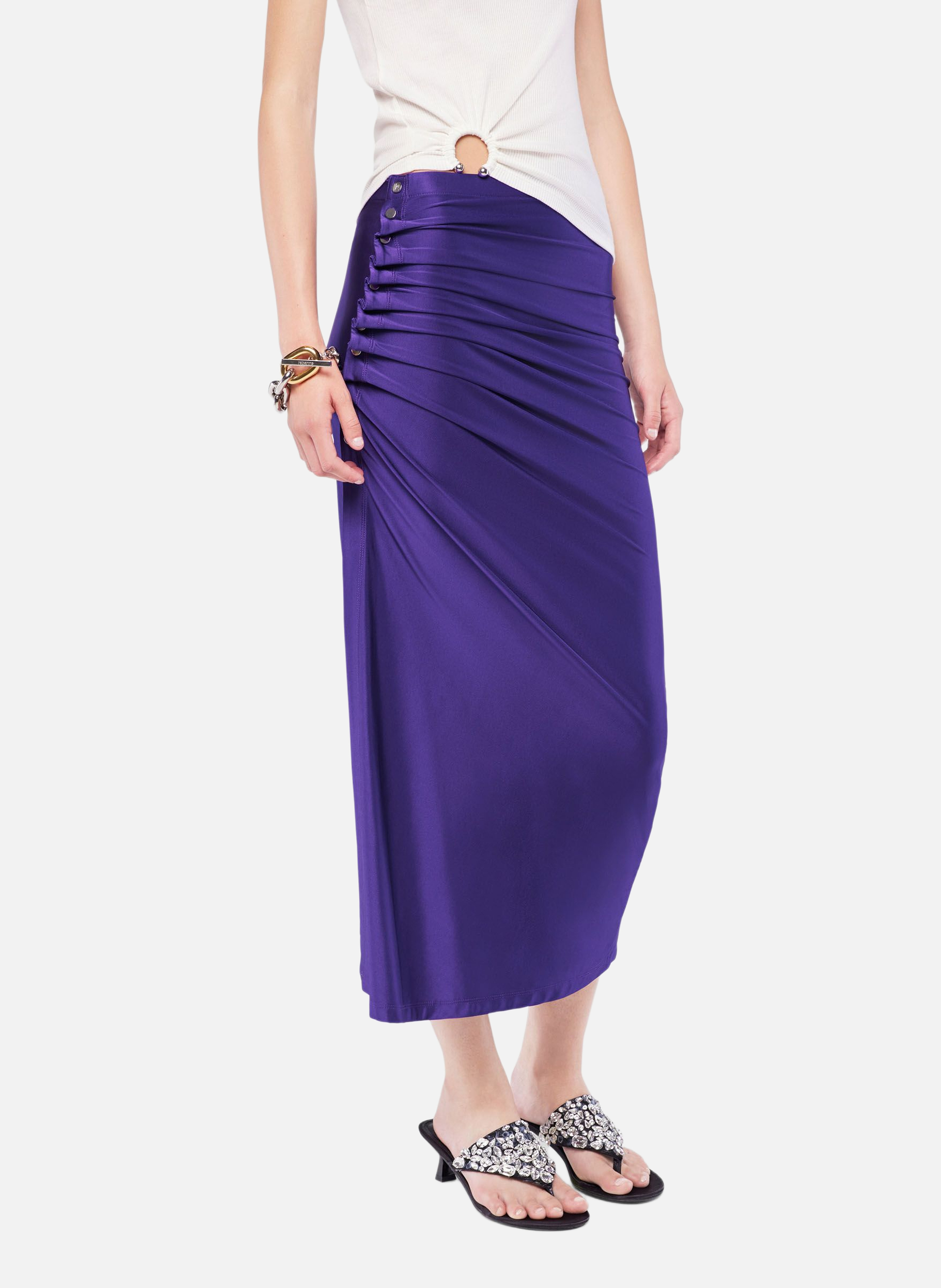 Jupe midi drapée en jersey RABANNE Violet