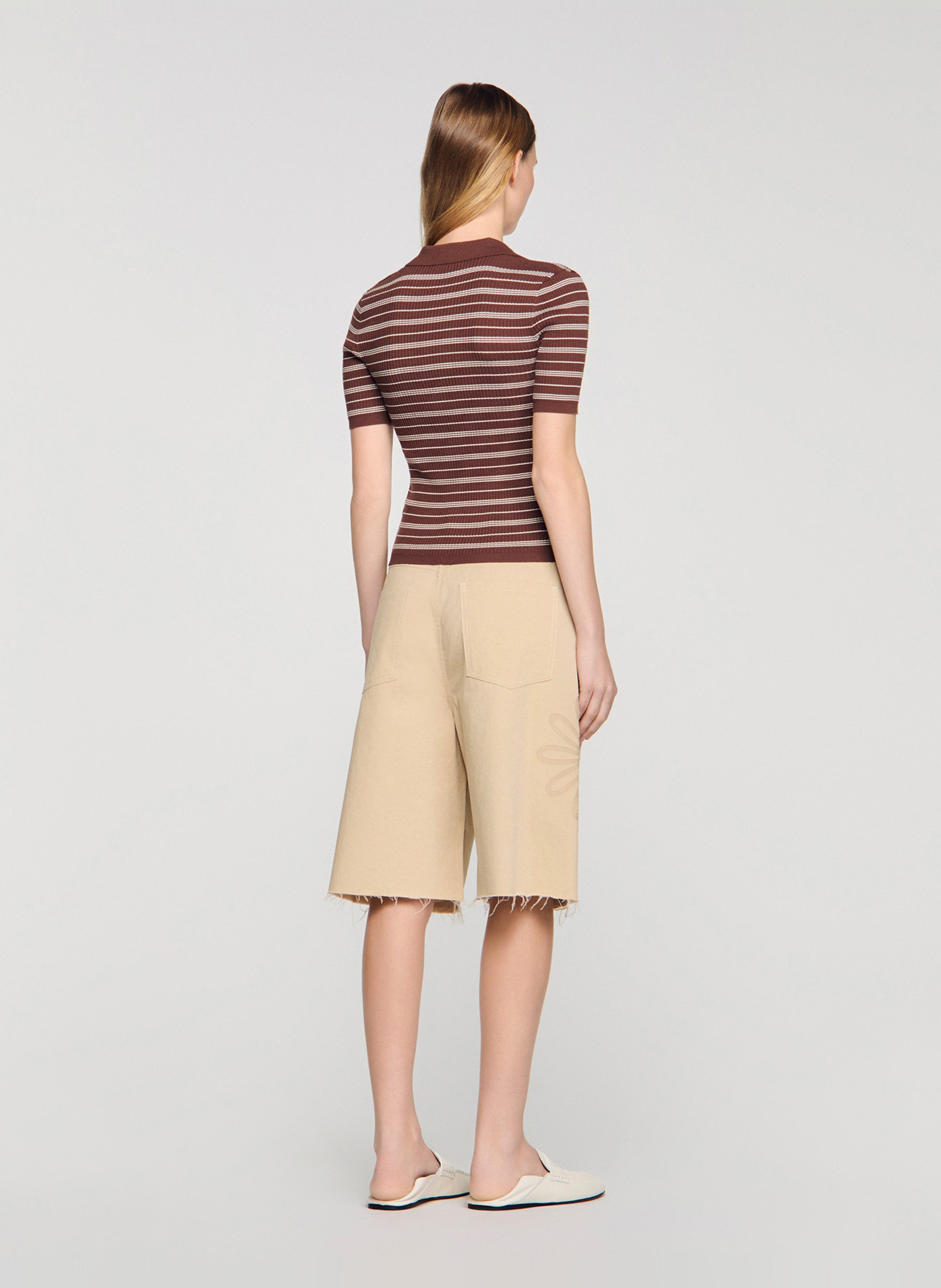 Polo droit rayé SANDRO Marron