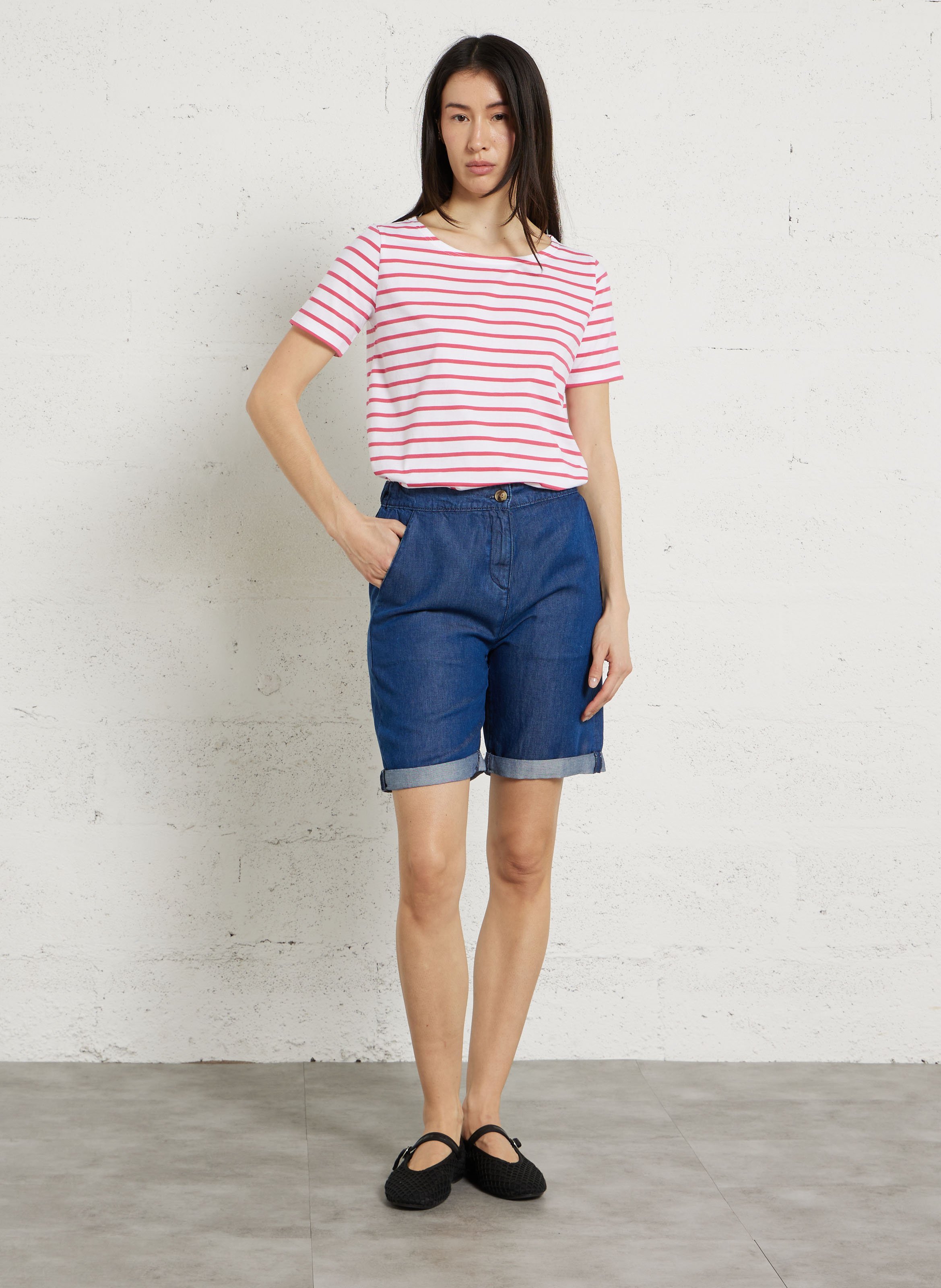 Bermuda fluide élastiqué en denim deauville ARMOR-LUX Bleu