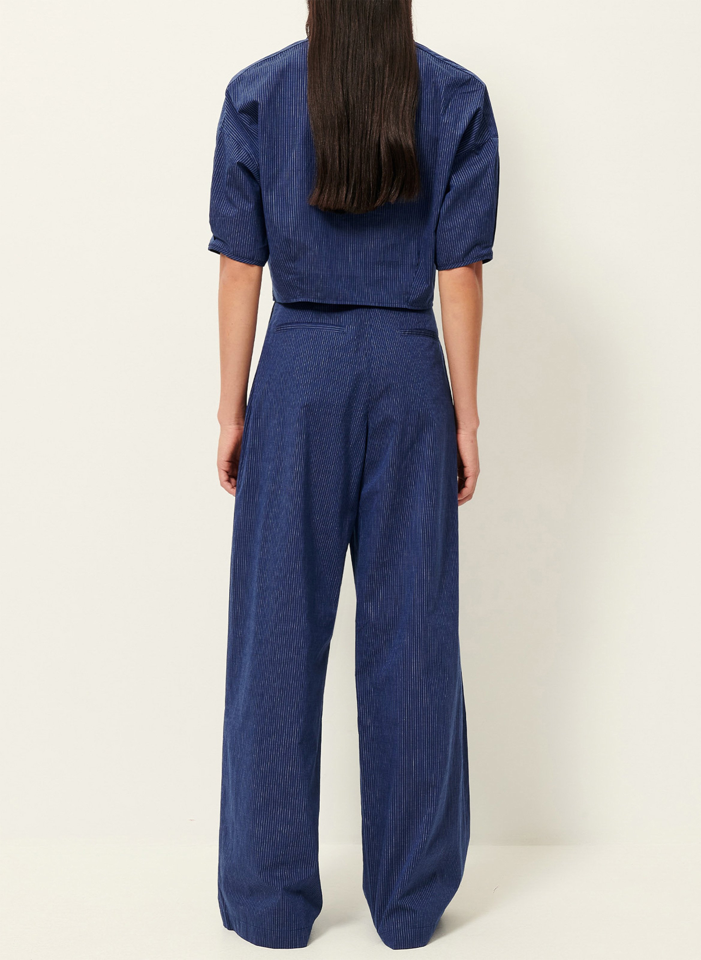 Pantalon large taille haute en coton provencia a SESSUN Bleu