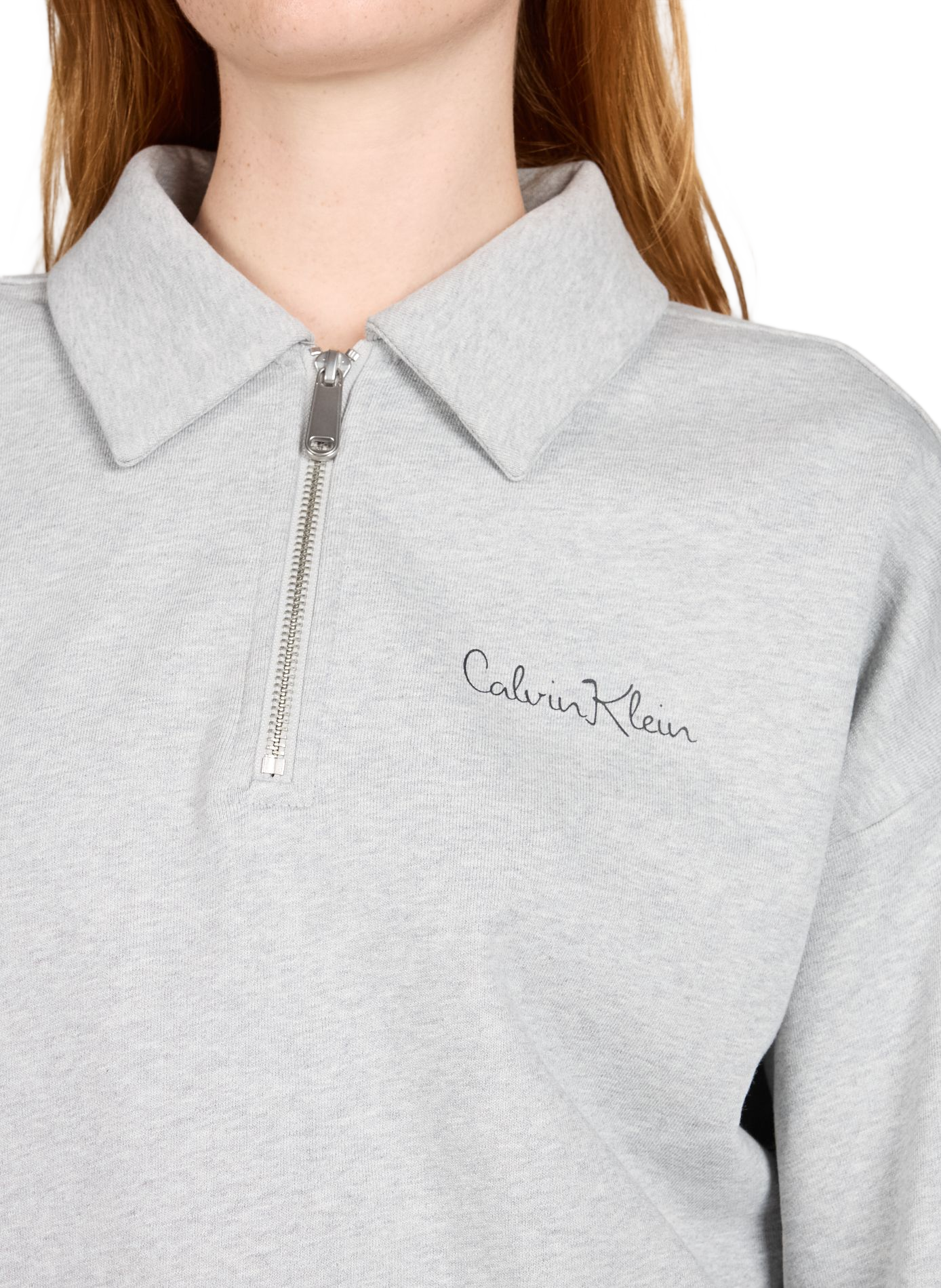 Zip-neck cotton blend sweater CALVIN KLEIN Grey