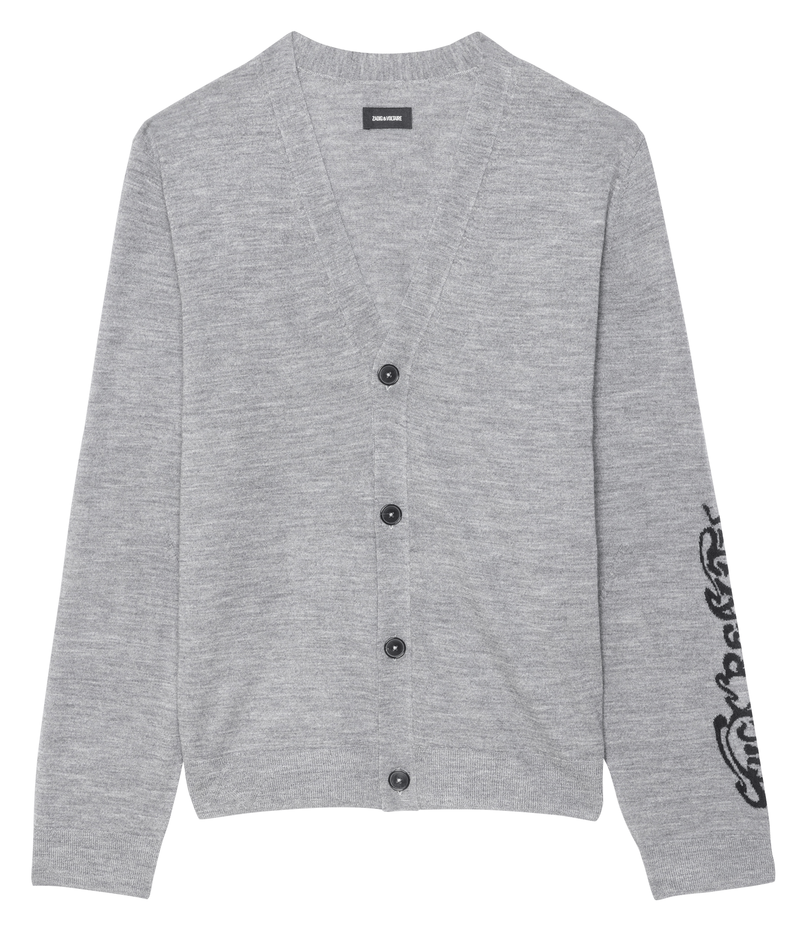 Gilet droit col v jacquard en laine mérinos remi ZADIG&VOLTAIRE Gris