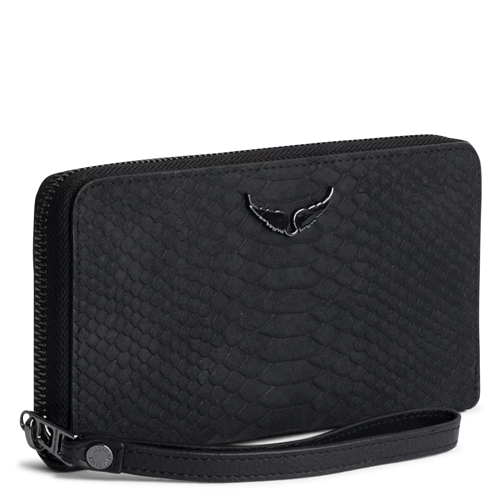 Portefeuille zippé jacquard en cuir compagnon ZADIG&VOLTAIRE Noir