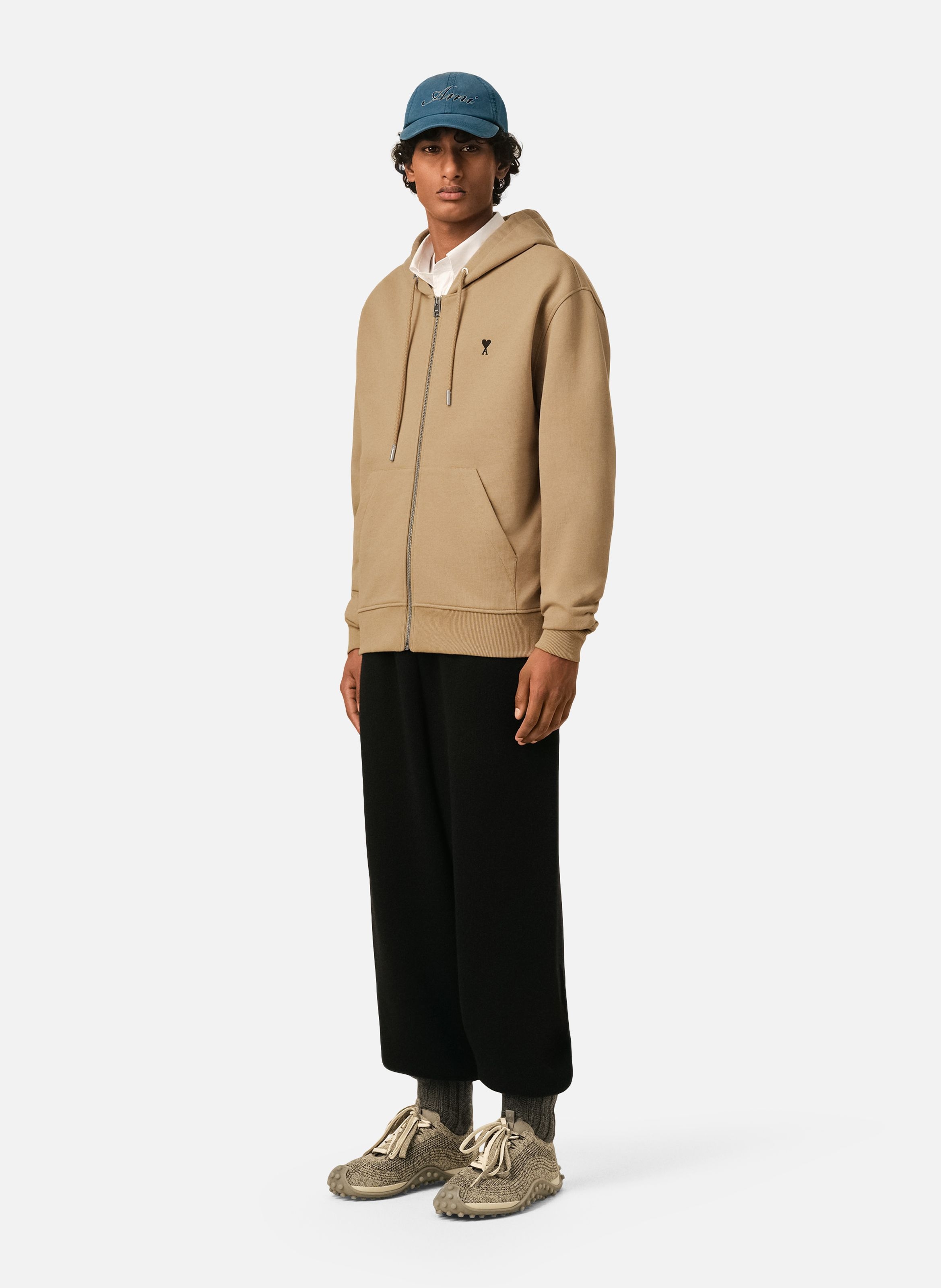 Hoodie zippé ami de coeur en coton AMI PARIS Beige