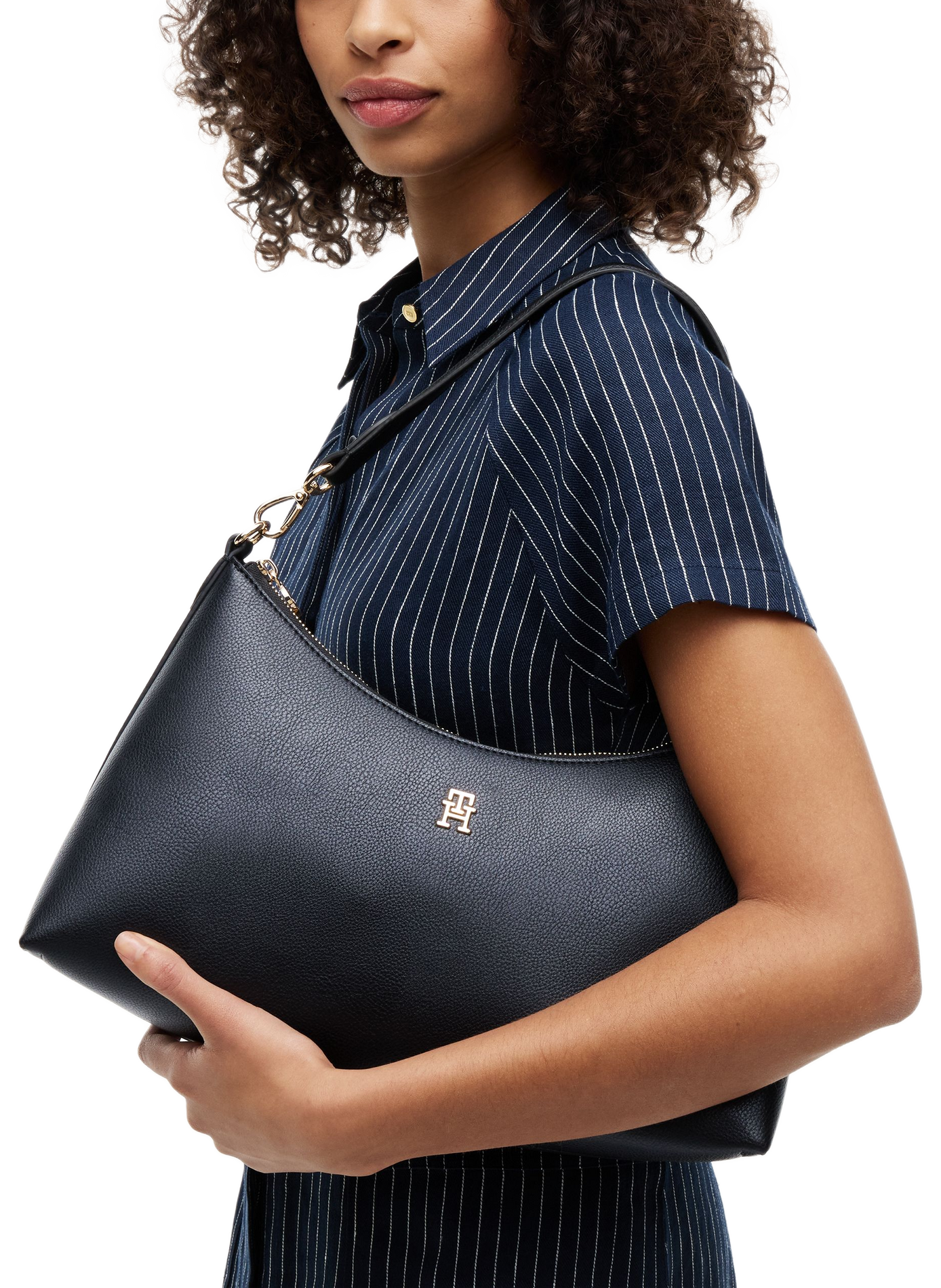 Sac à main à logo métallique doré TOMMY HILFIGER Noir