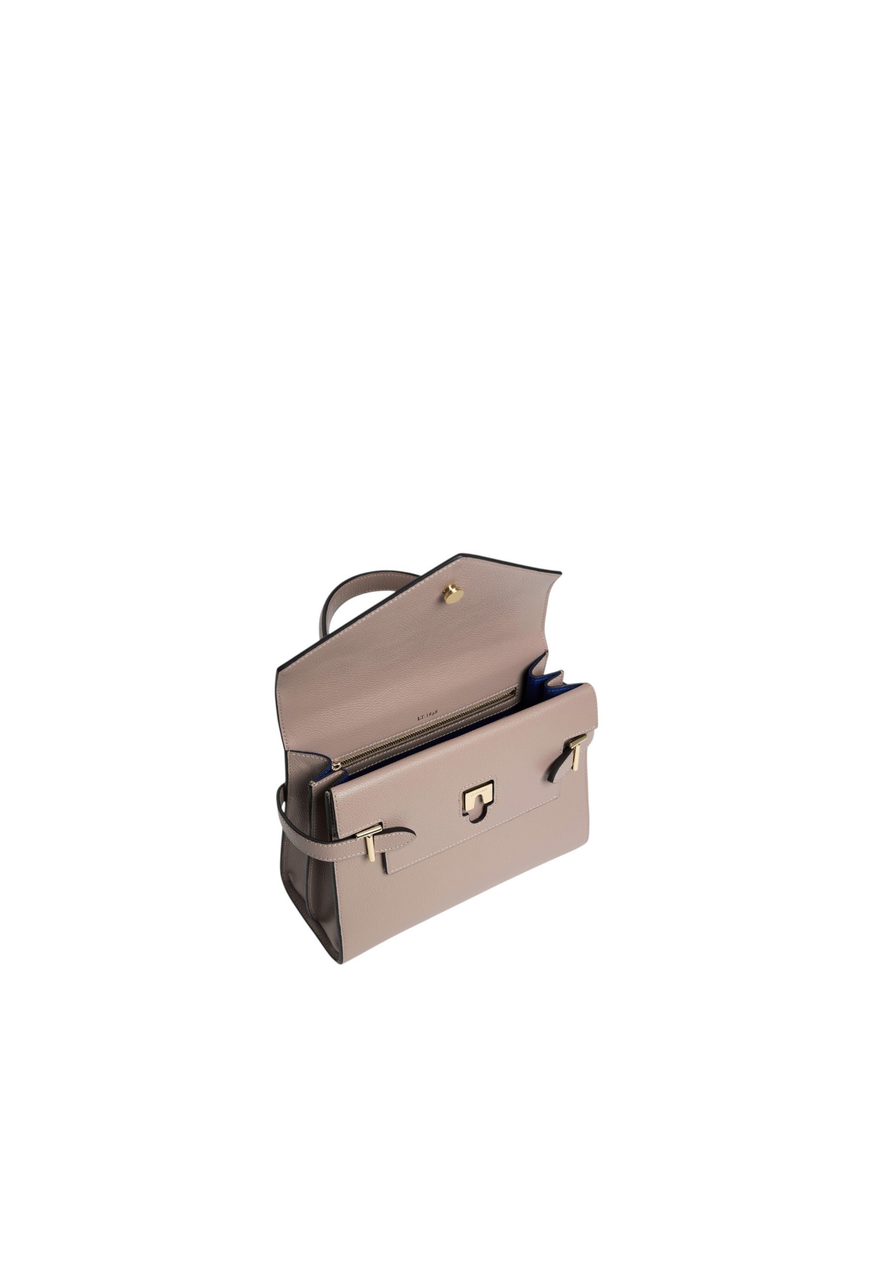 Sac à main double rabat moyen modèle emilie en cuir grainé LE TANNEUR Gris