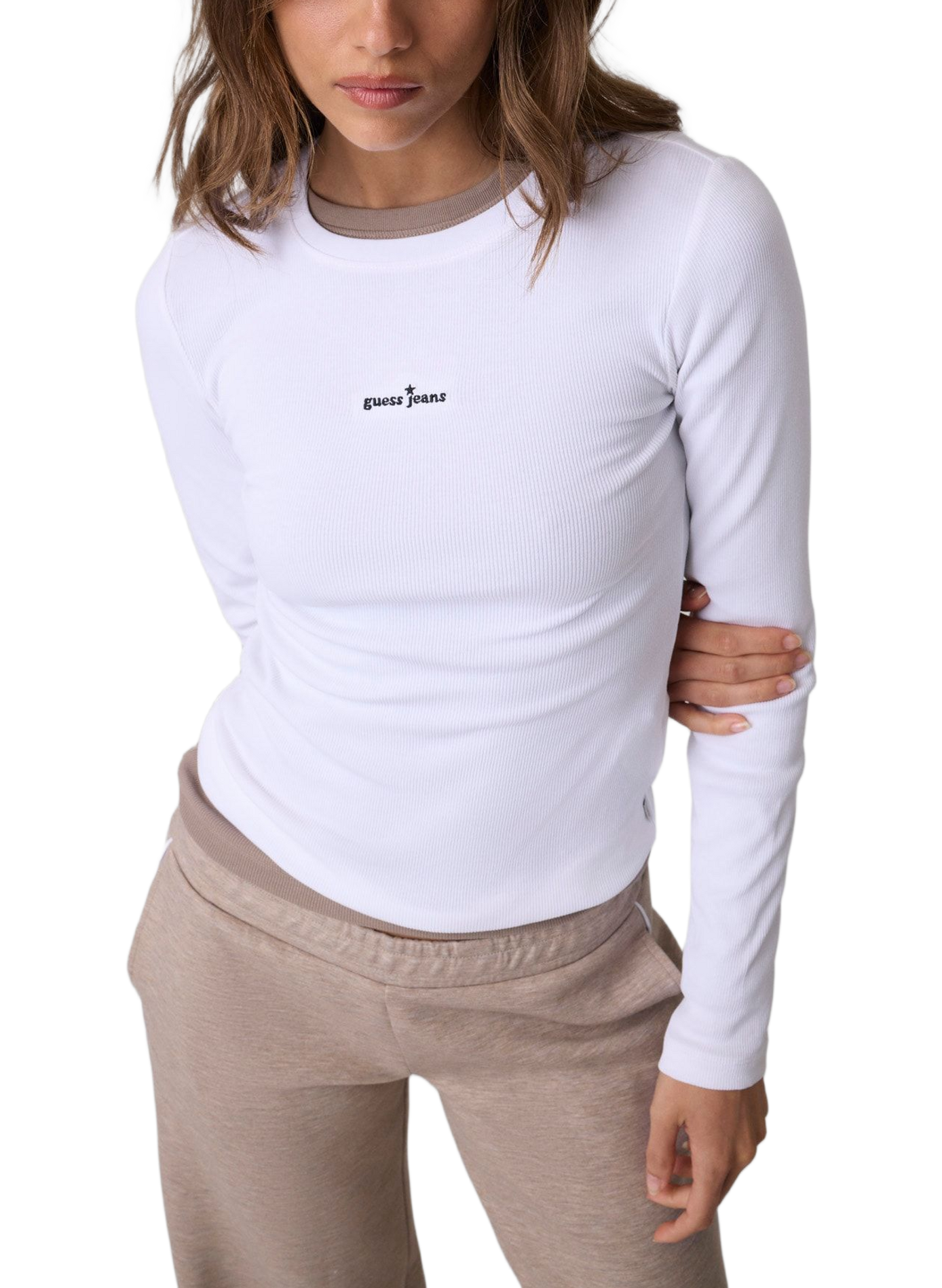 Tee-shirt col rond en coton mélangé GUESS Blanc
