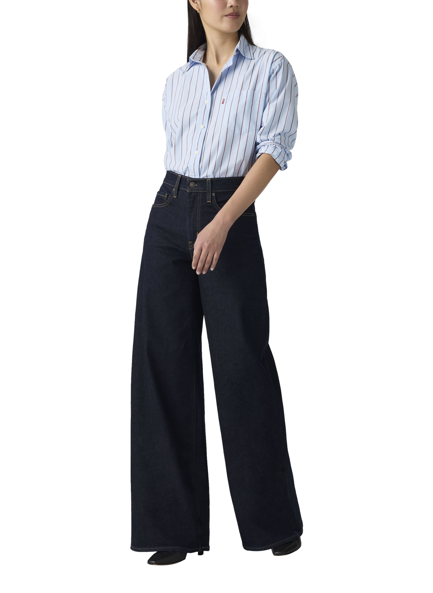 Broek 728 met hoge taille en wijde pijpen van een katoenmix LEVI'S Blauw