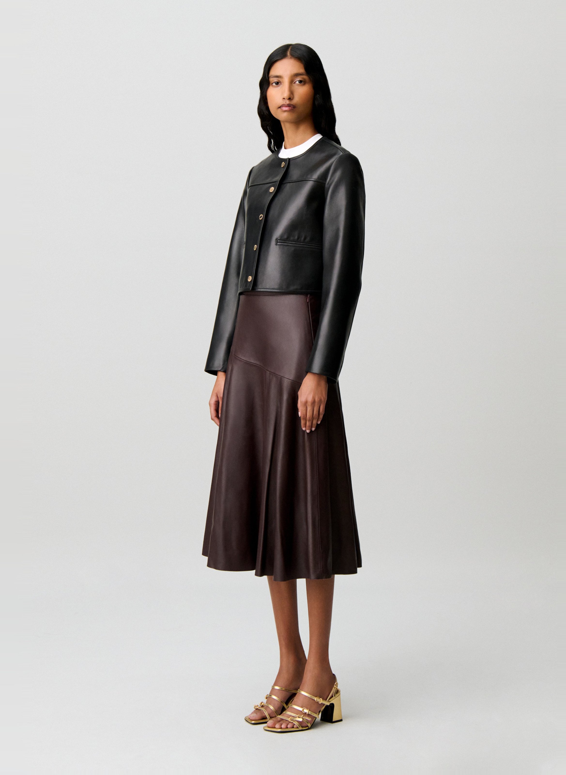 Veste en cuir droite CLAUDIE PIERLOT Noir