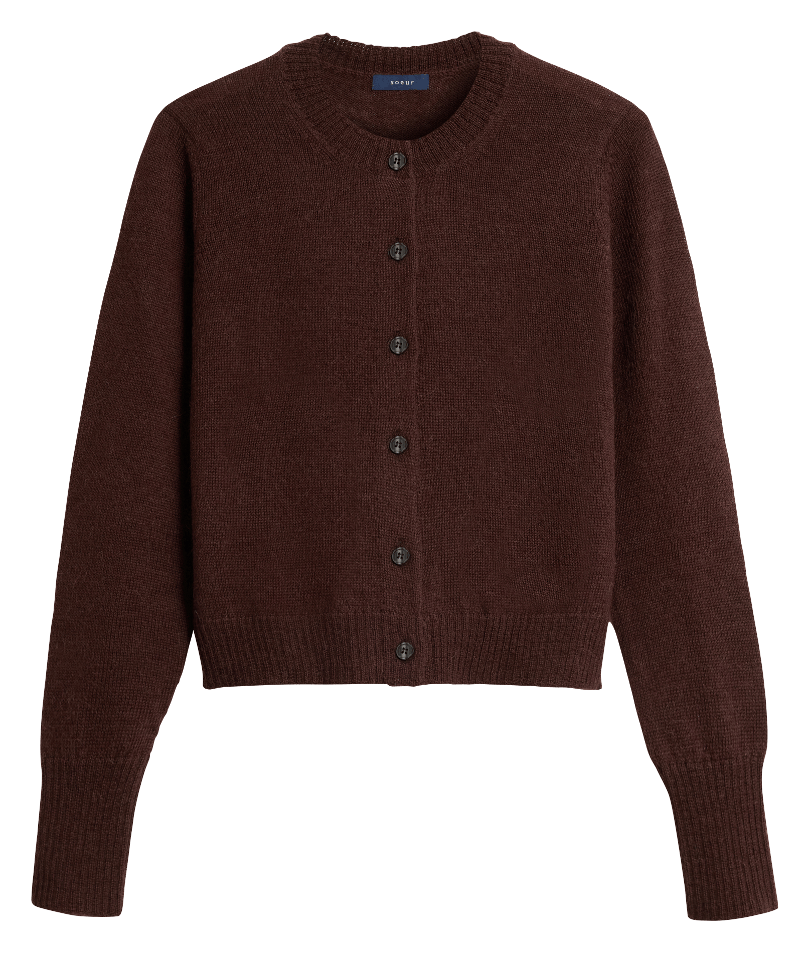 Gilet droit col rond en laine mérinos et alpaga griffith SOEUR Marron
