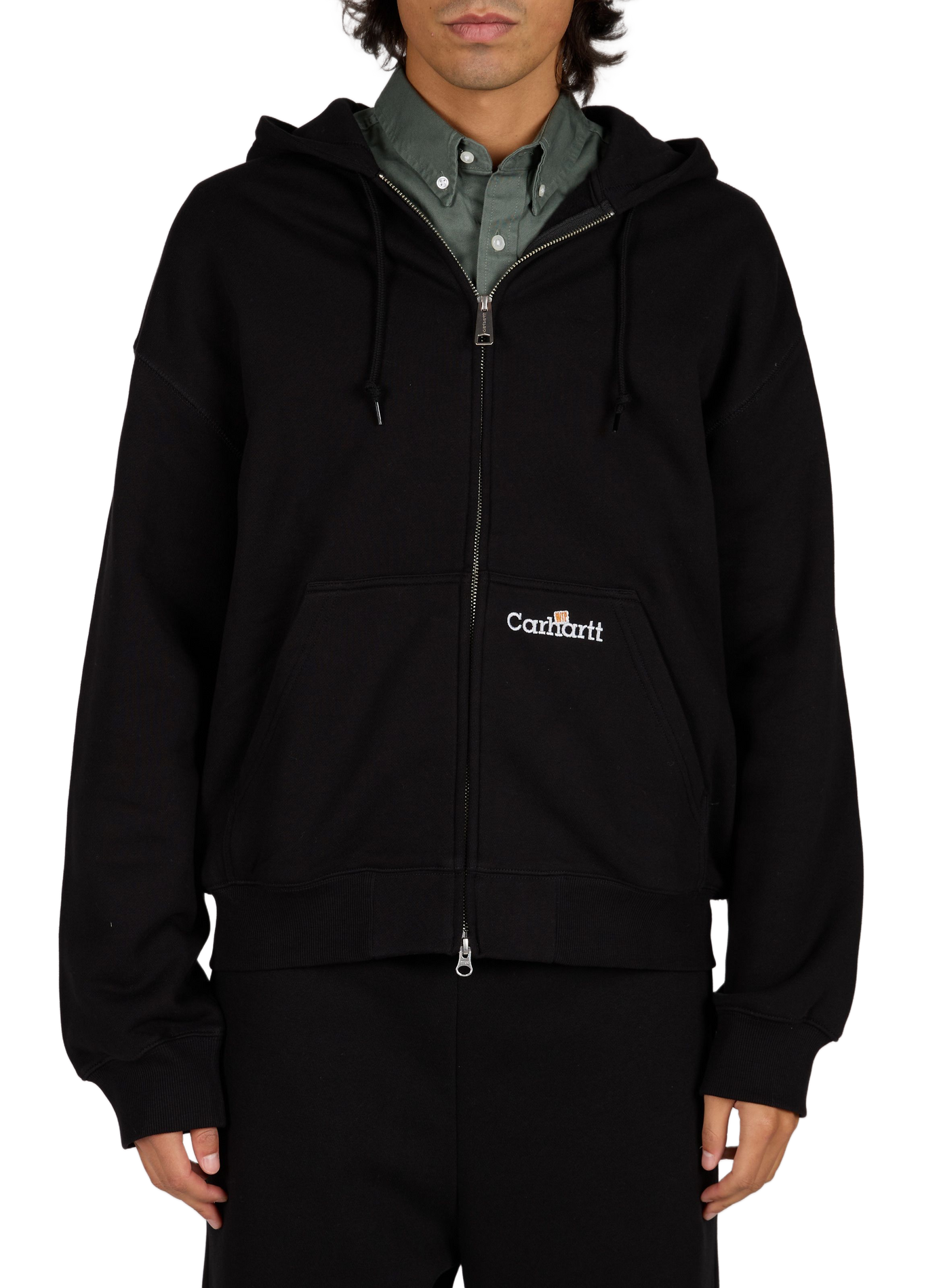Zippered hoodie with hooded WIP label sweat jacket CARHARTT WIP Black