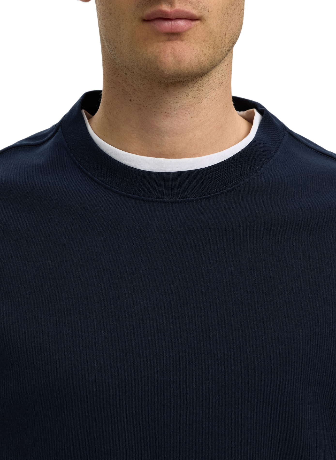 Gerader Rundhals-T-Shirt aus Baumwolle SELECTED Blau