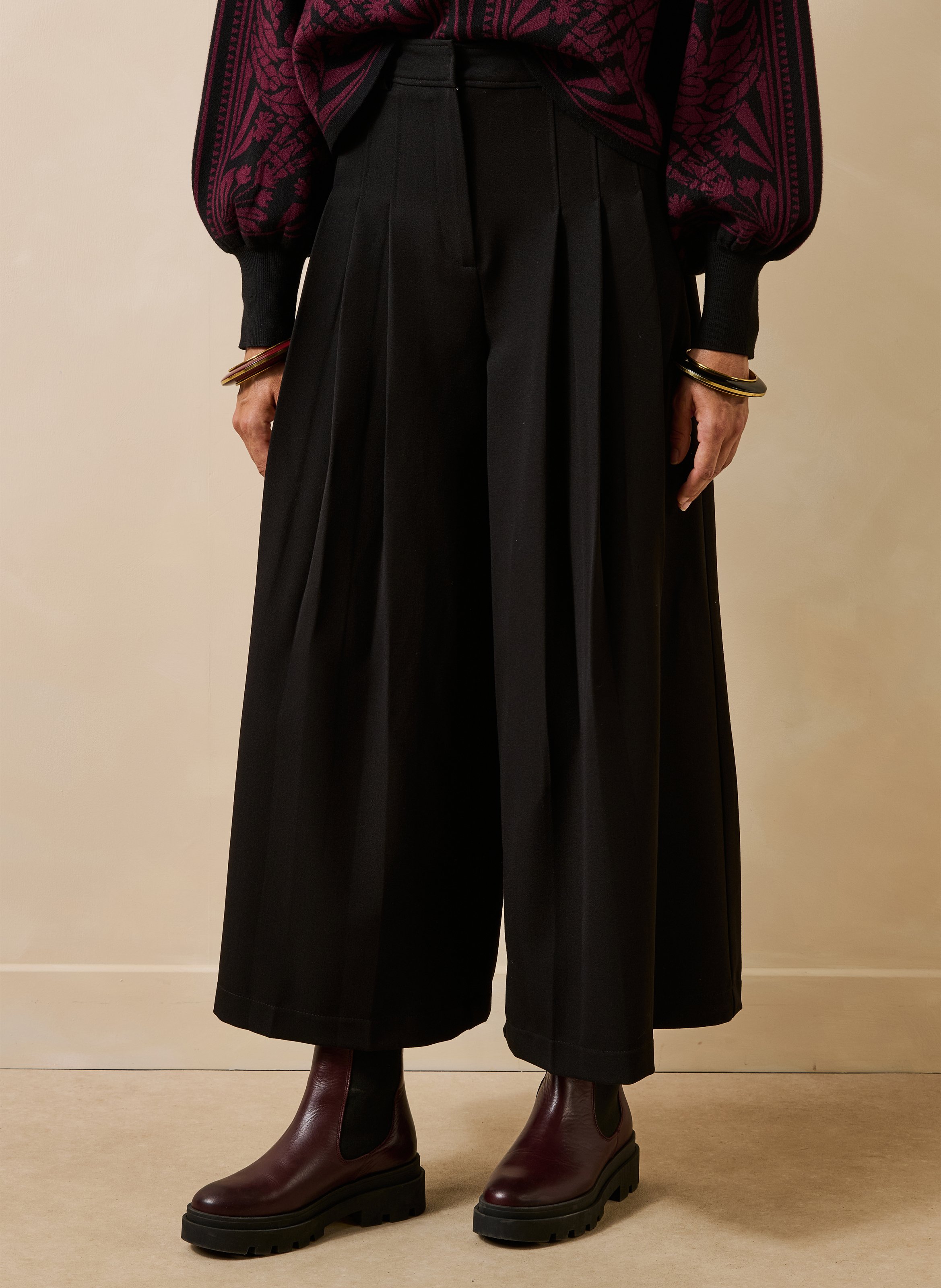Wijde cropped plissébroek LA FEE MARABOUTEE Zwart