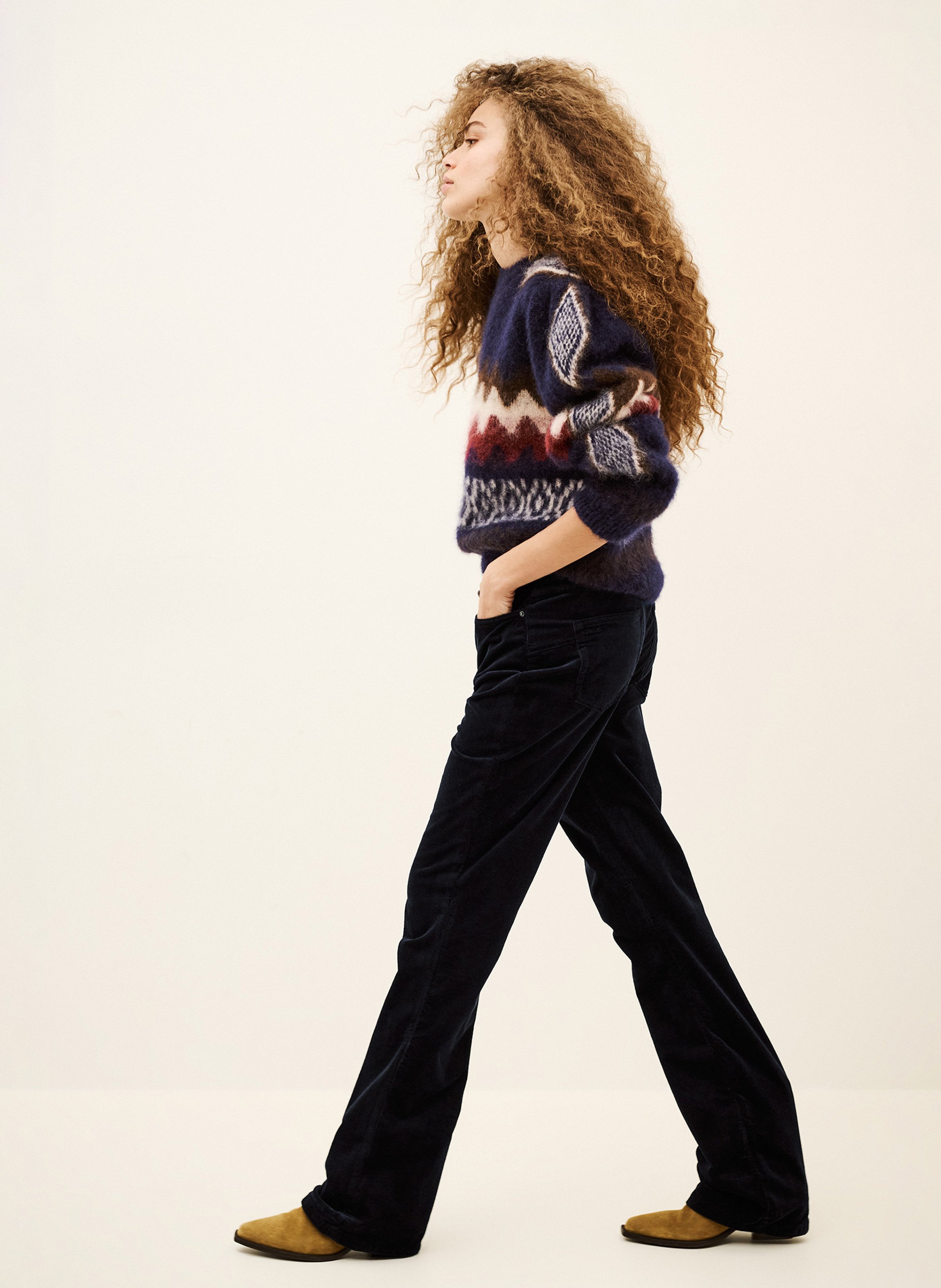 Pantalon droit en velours côtelé vassili | Bleu BA&SH Femme
