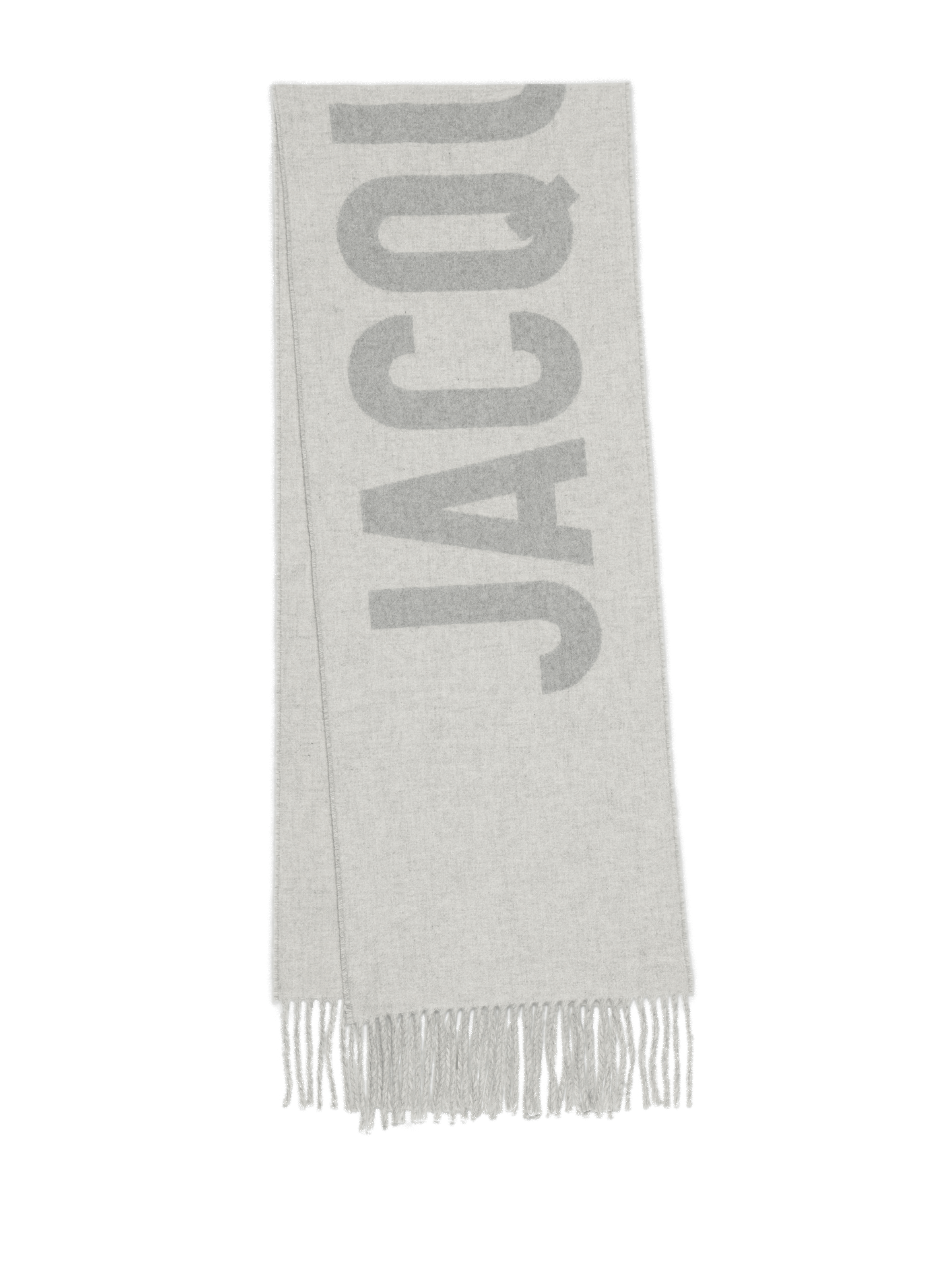 Jacquemus Logo Jacquard Wool Fringed Scarf In Gray