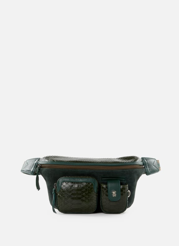 Sac banane Roméo en cuir de python Vert by CLARIS VIROT CLARIS VIROT Sac banane Roméo en cuir de python Vert
