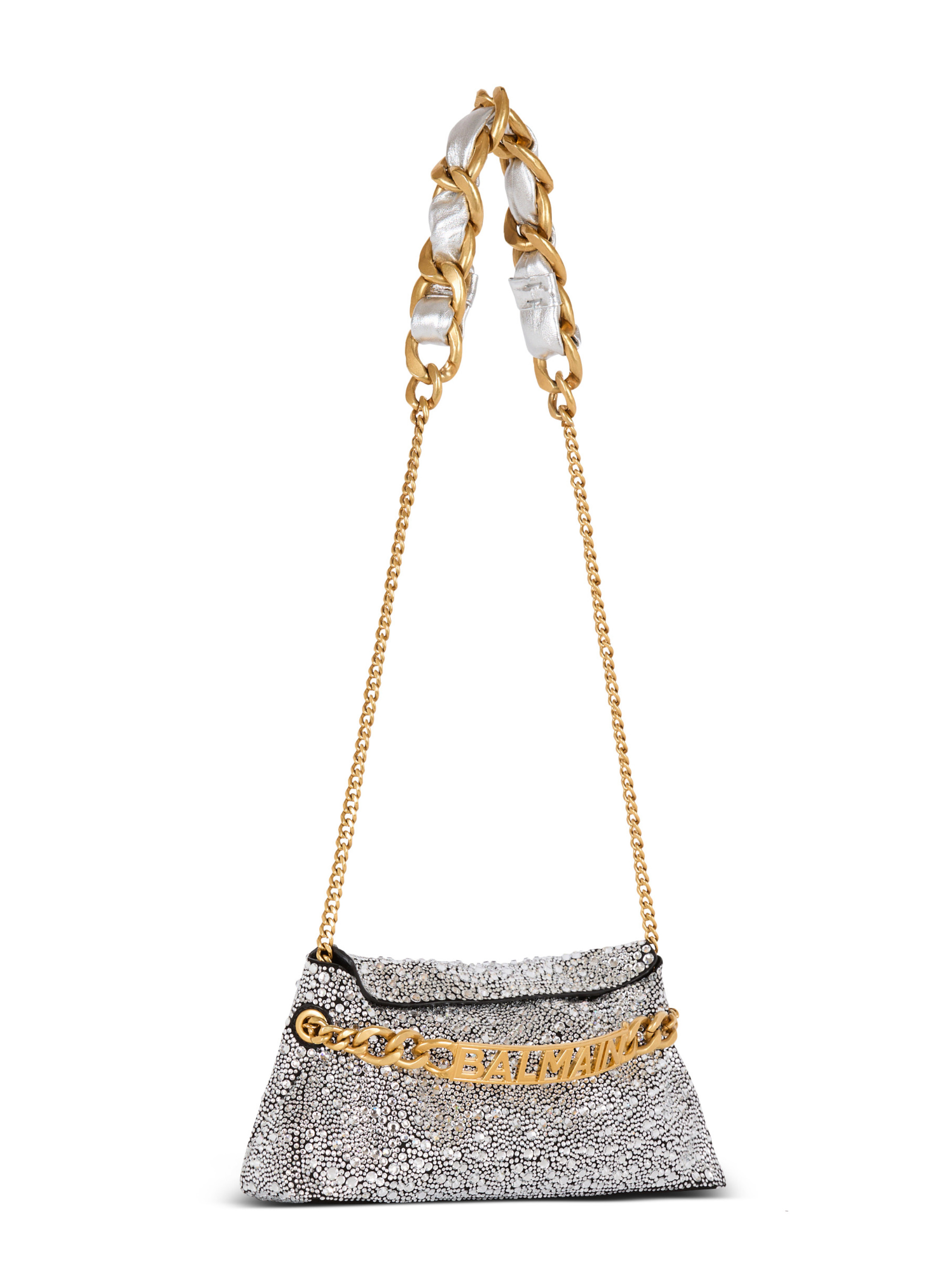 Pochette 1945 soft en cuir suédé et strass BALMAIN Argent