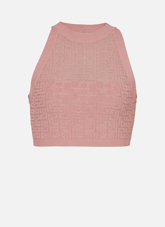 Top en maille monogramme pb labyrinthe Rose by BALMAIN BALMAIN Top en maille monogramme pb labyrinthe Rose