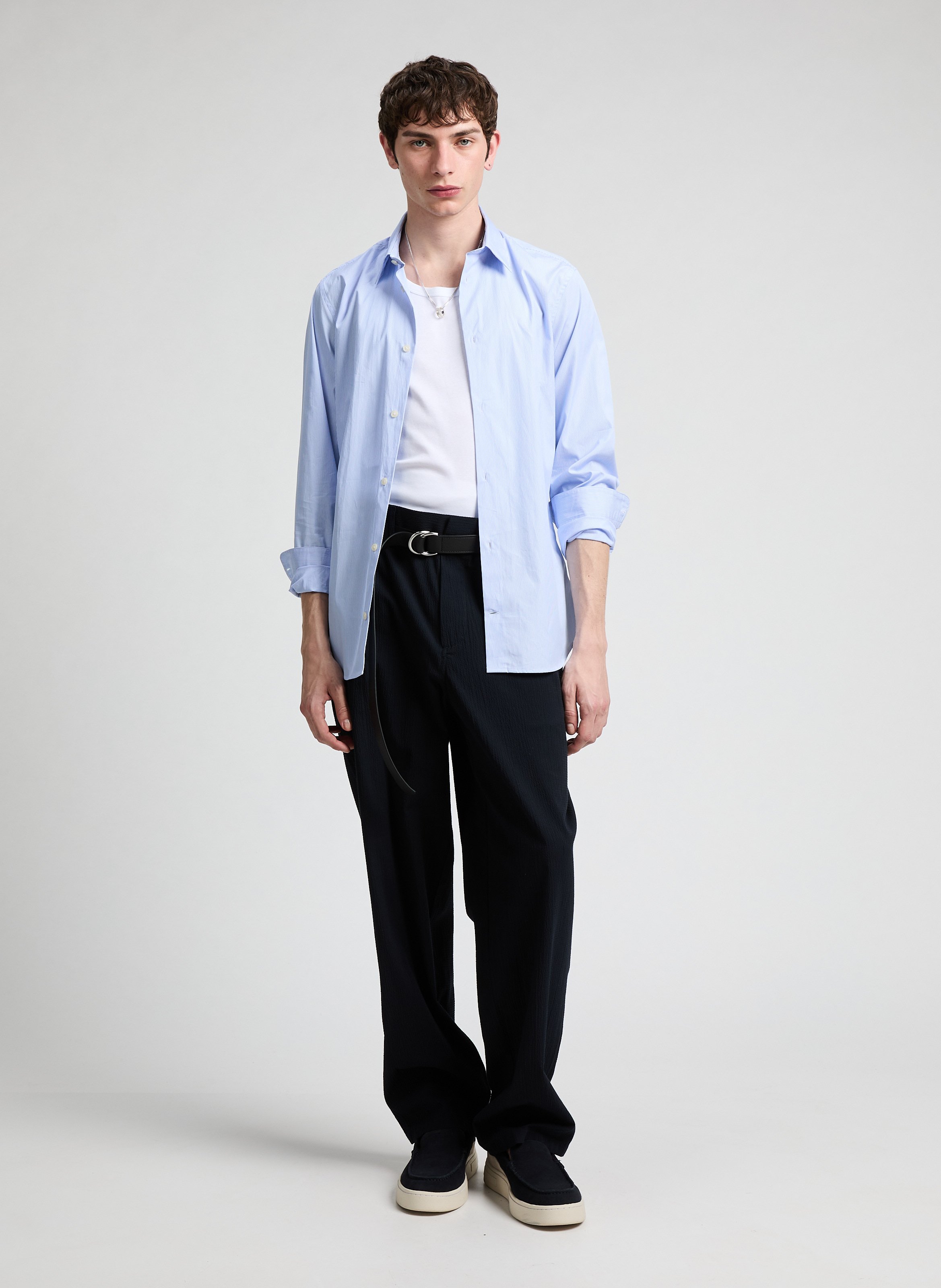 Chemise rayée slim en coton AU PRINTEMPS PARIS Bleu