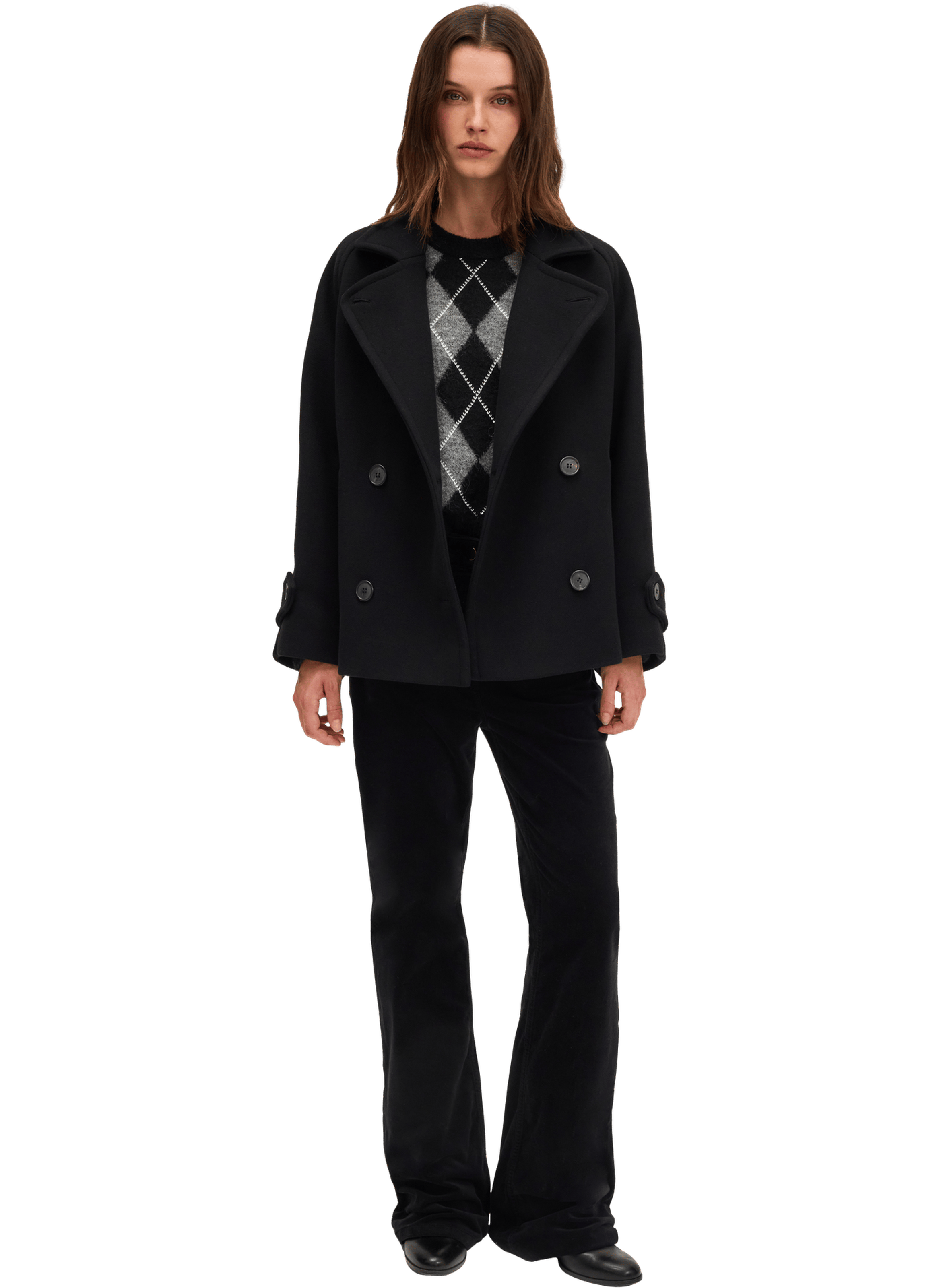 Manteau court croisé melvya Noir Pablo Femme