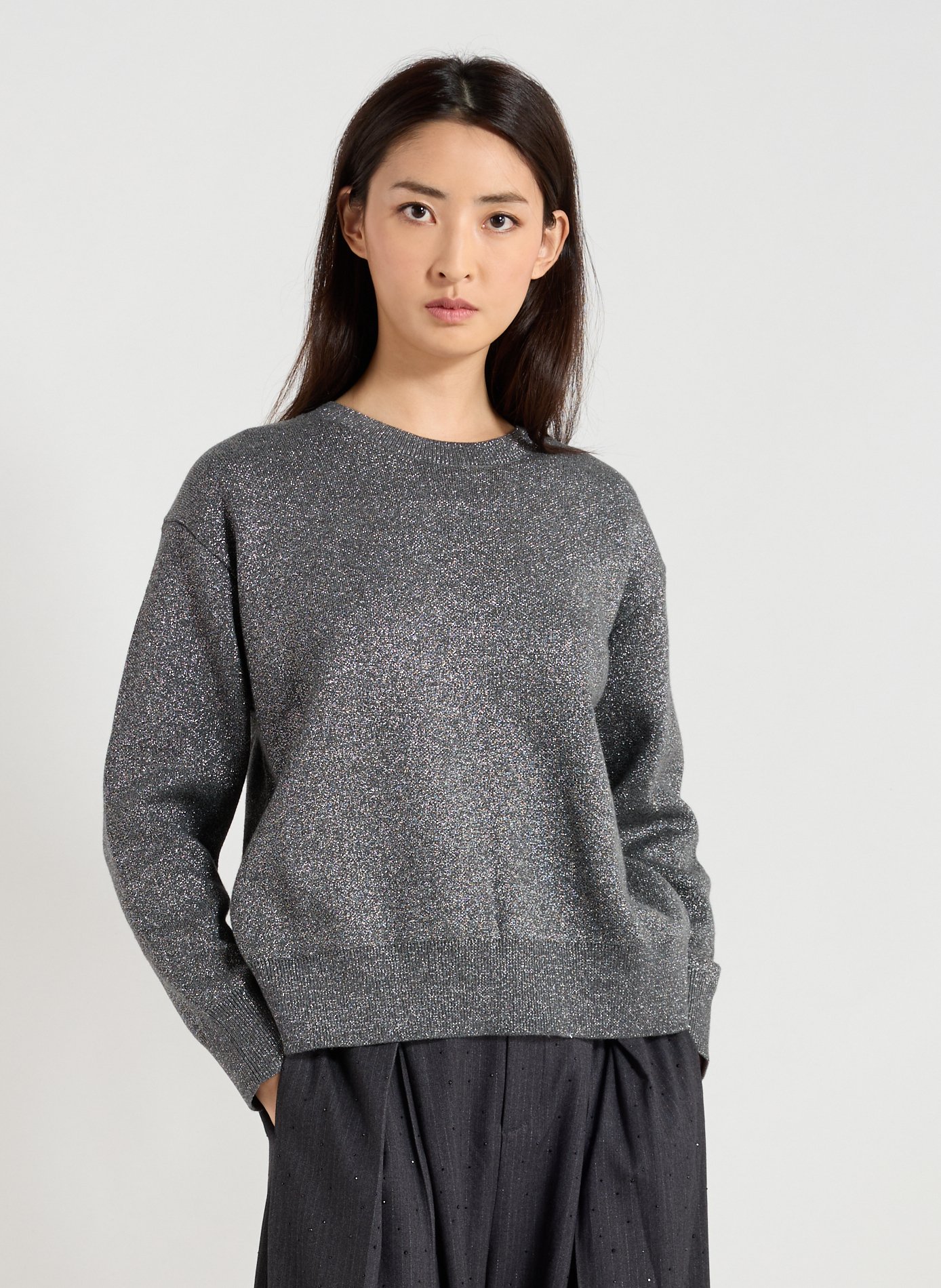 SUNCOO Oversized sequined open back sweater Grey
