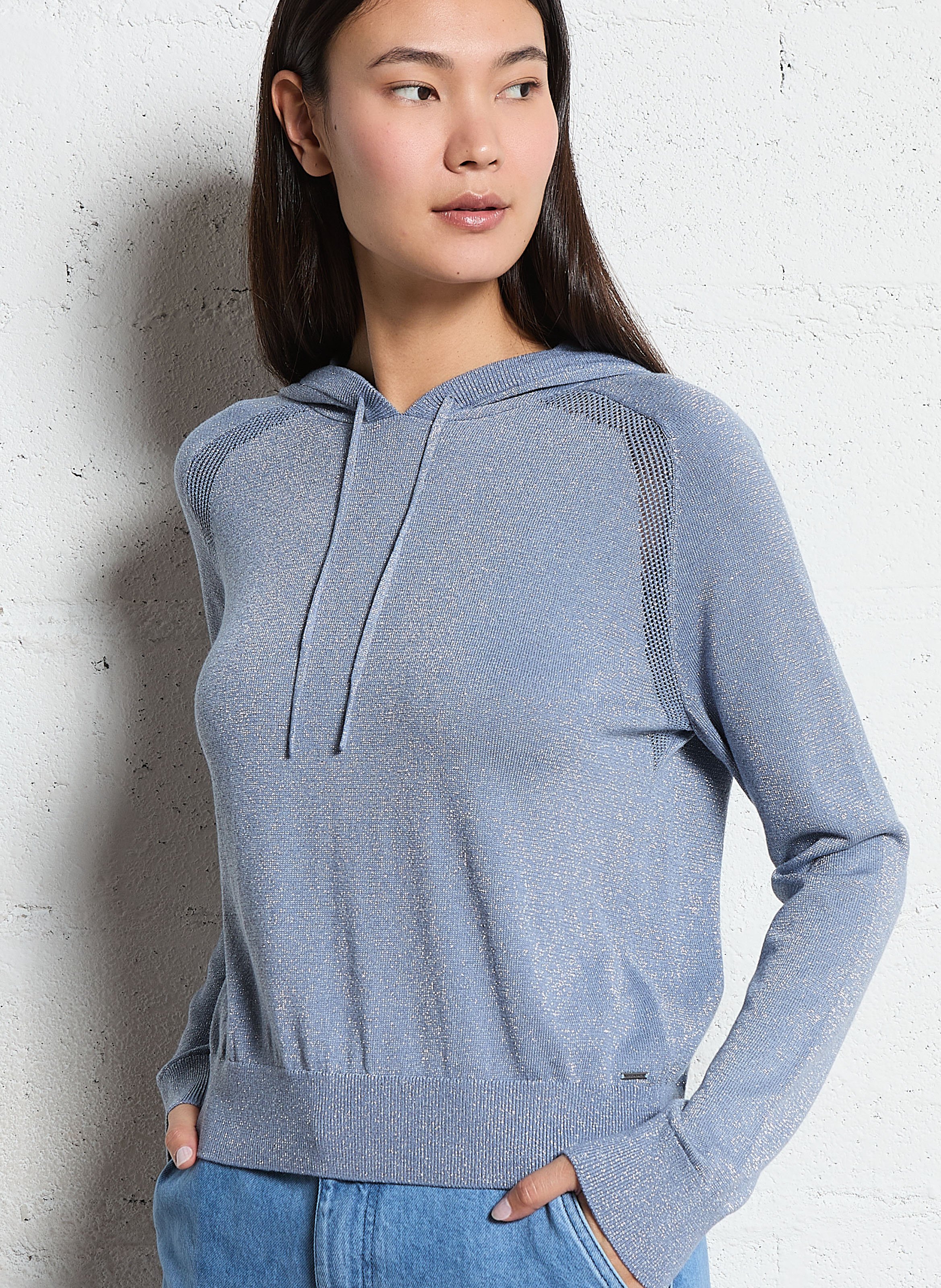 Pull à capuche droit brillant IKKS Bleu