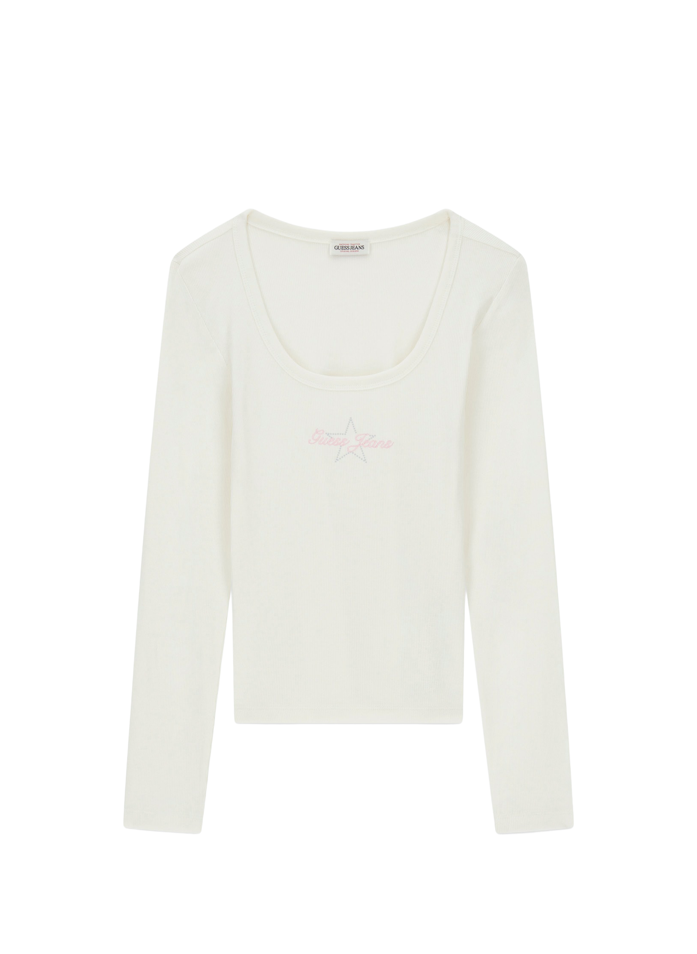 T-shirt manches longues en coton mélangé GUESS Beige