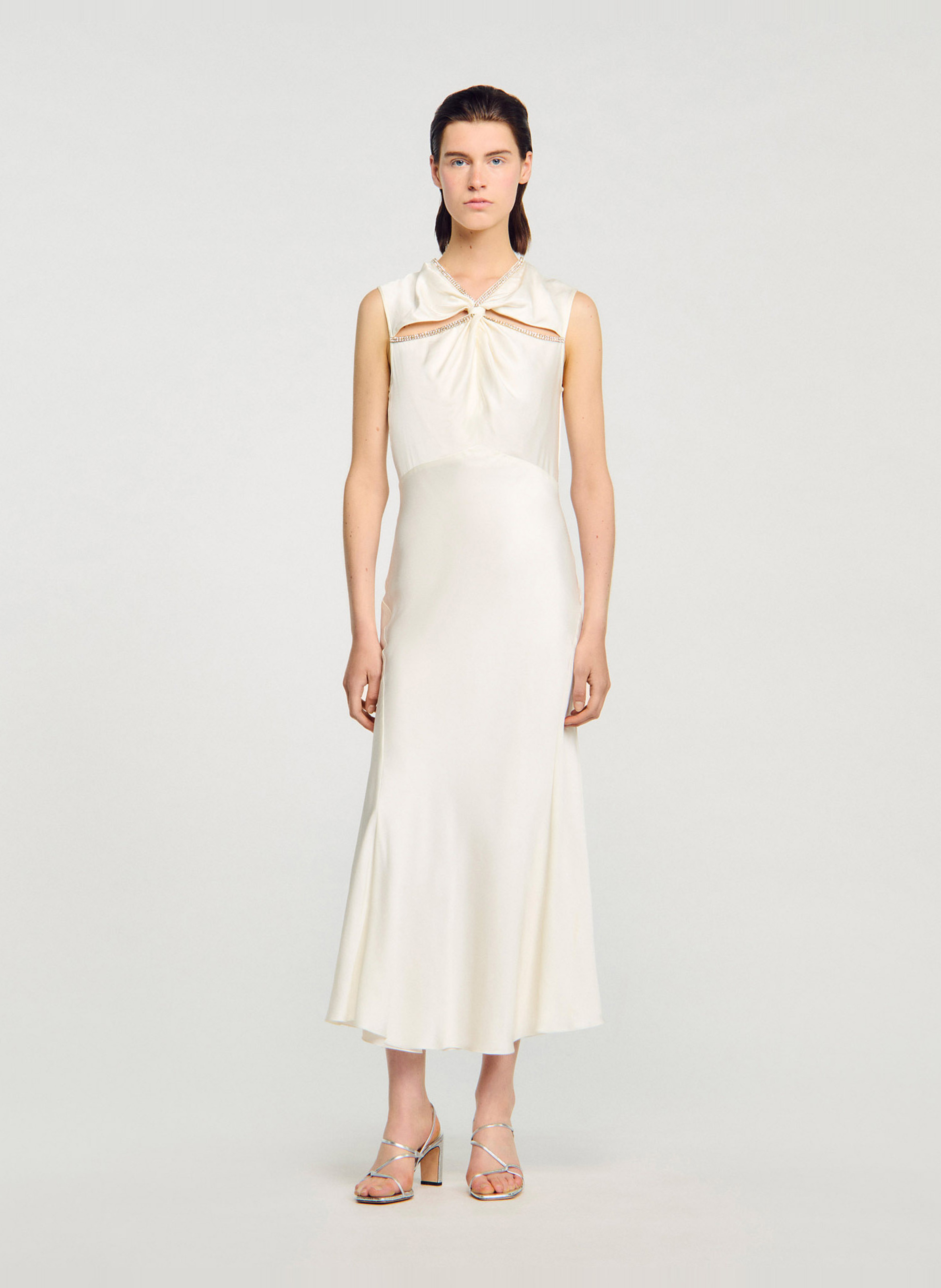 Robe longue satinée SANDRO Beige