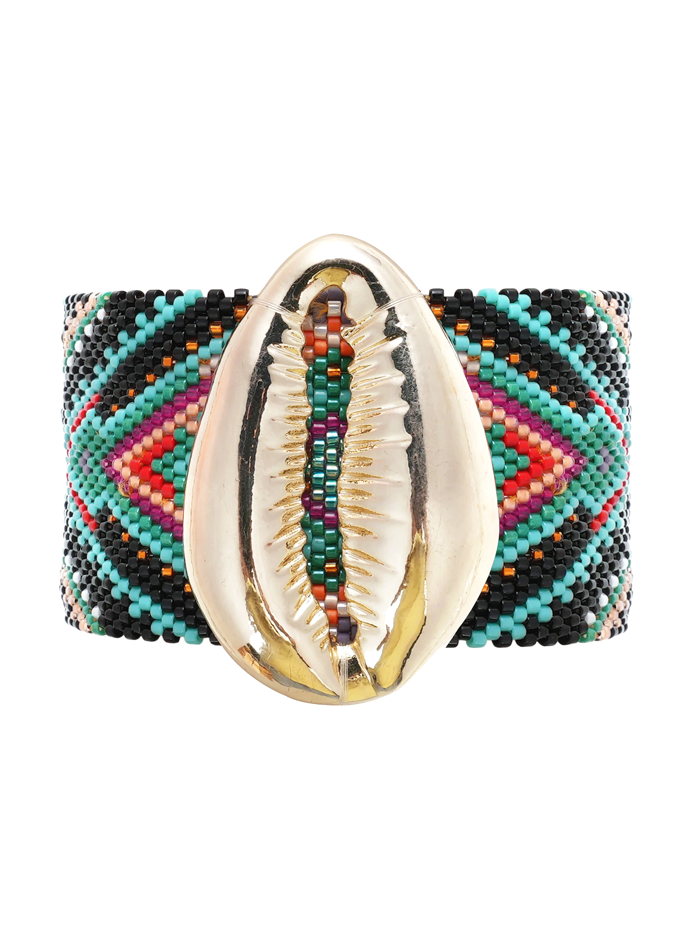 Bracelet manchette perles tissées avec cabochon coquillage APHASE HIPANEMA Noir