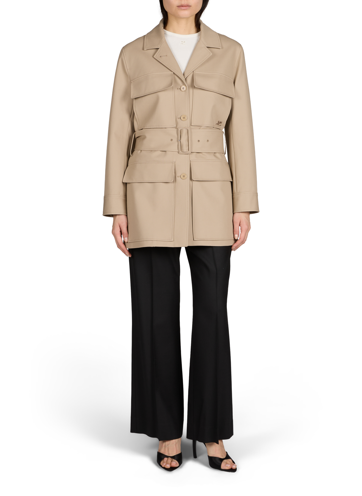 Veste droite multi-poches en coton COURRÈGES Beige