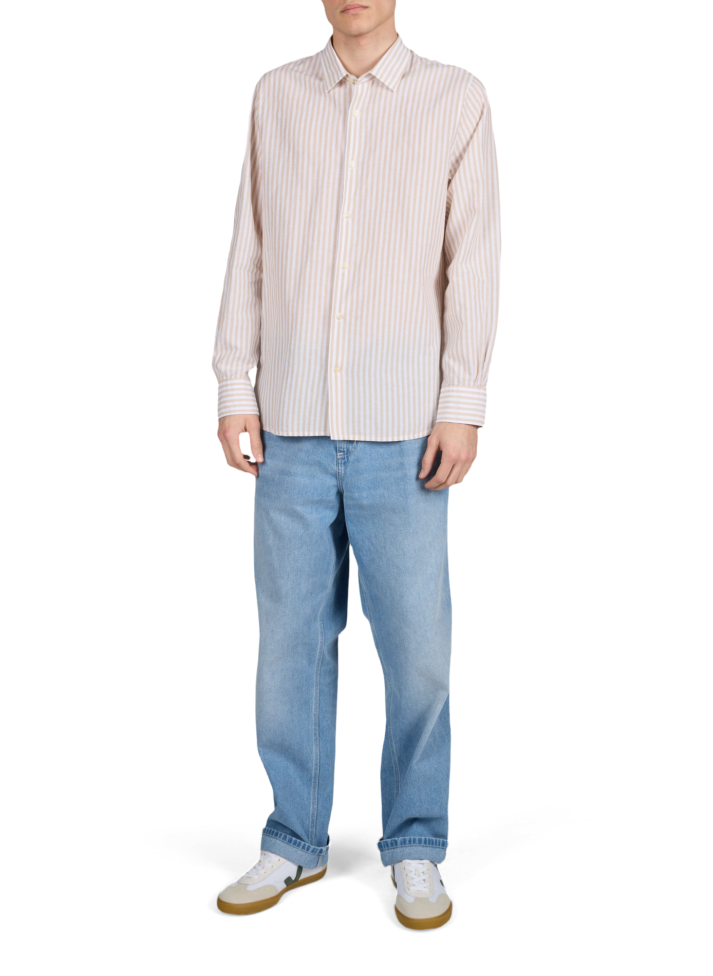 Striped cotton and linen shirt OFFICINE GENERALE Beige