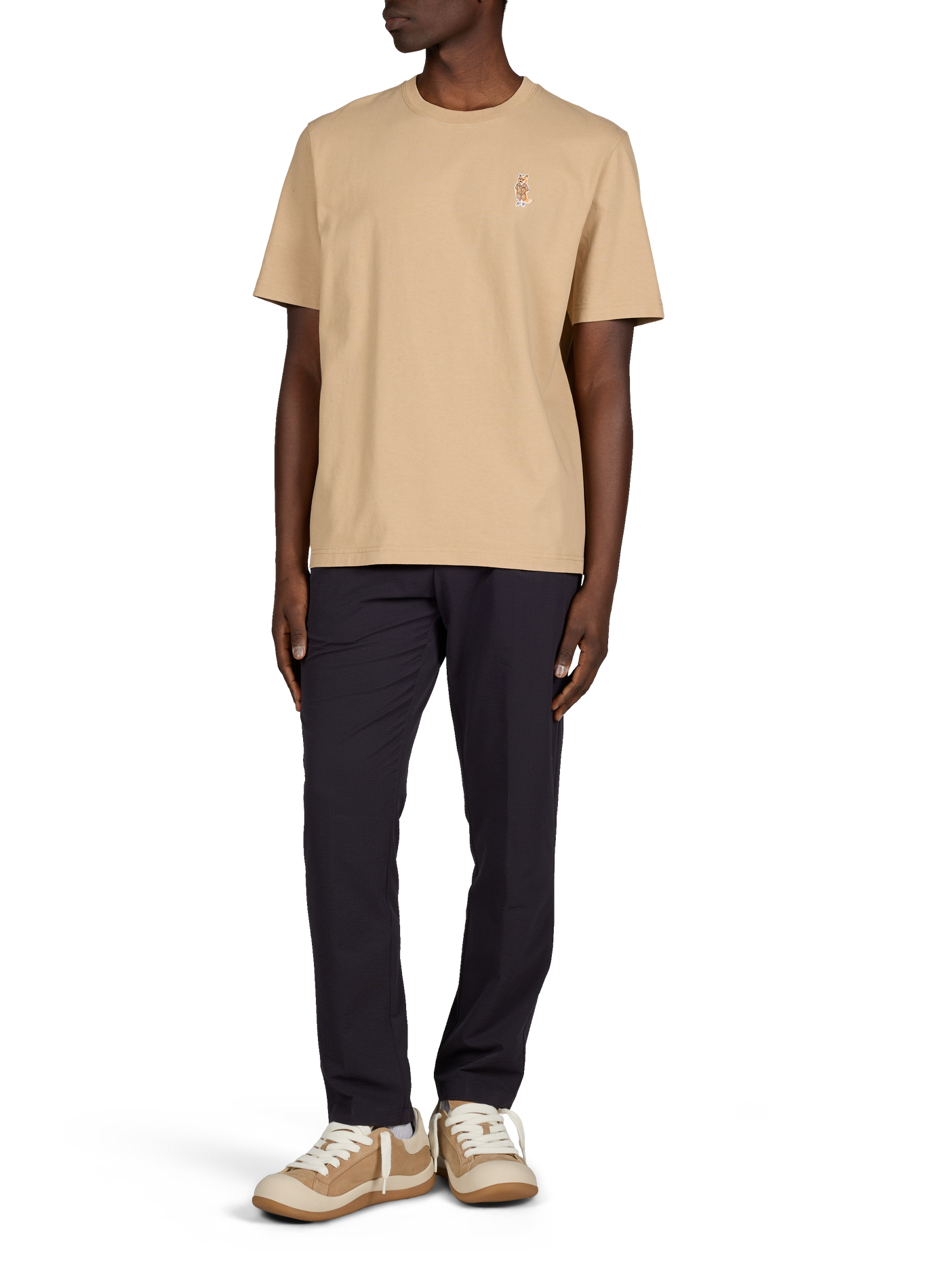 T-shirt col rond en coton MAISON KITSUNÉ Beige