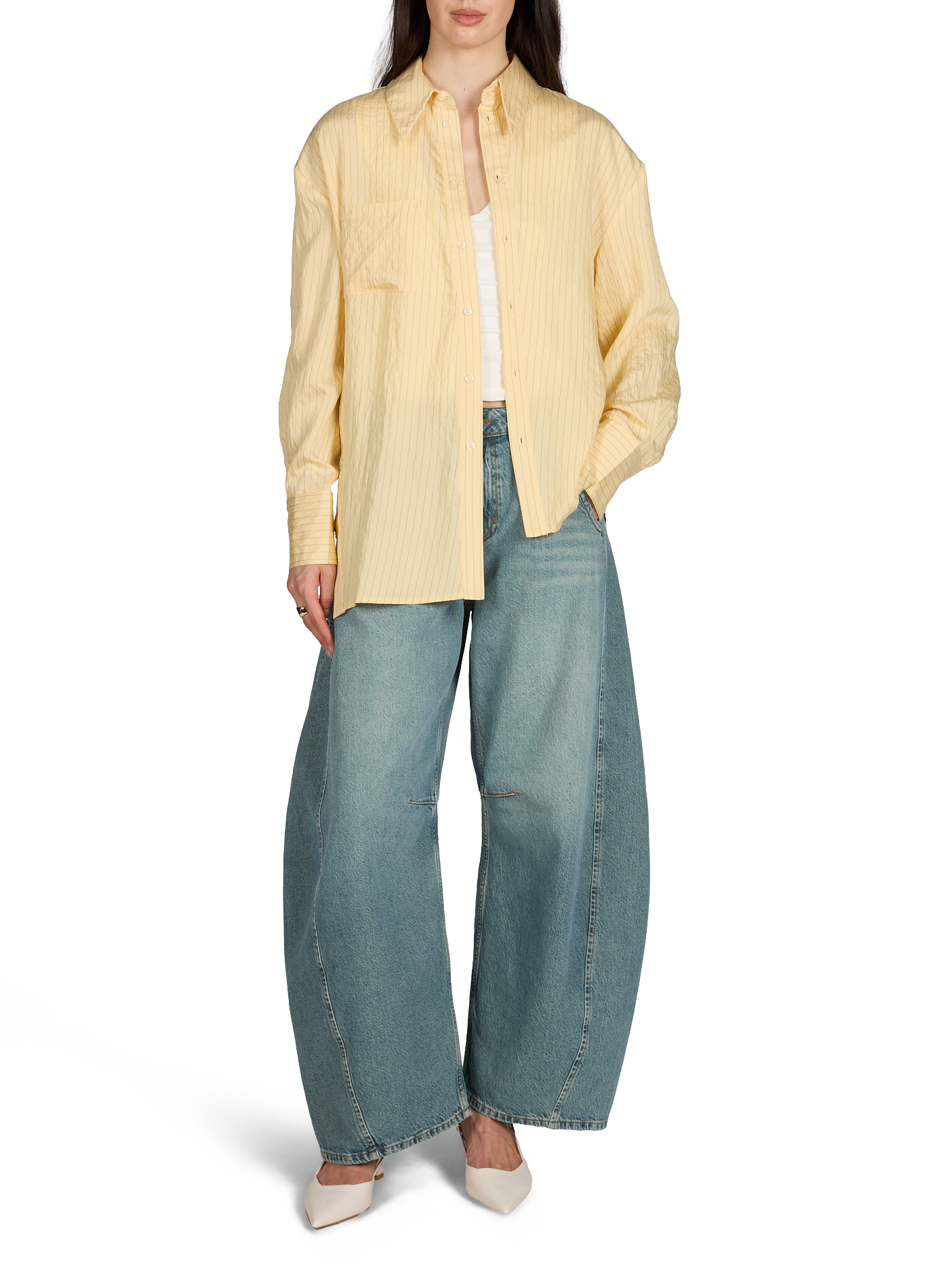 Asymmetrical Striped Shirt TOPSHOP Yellow