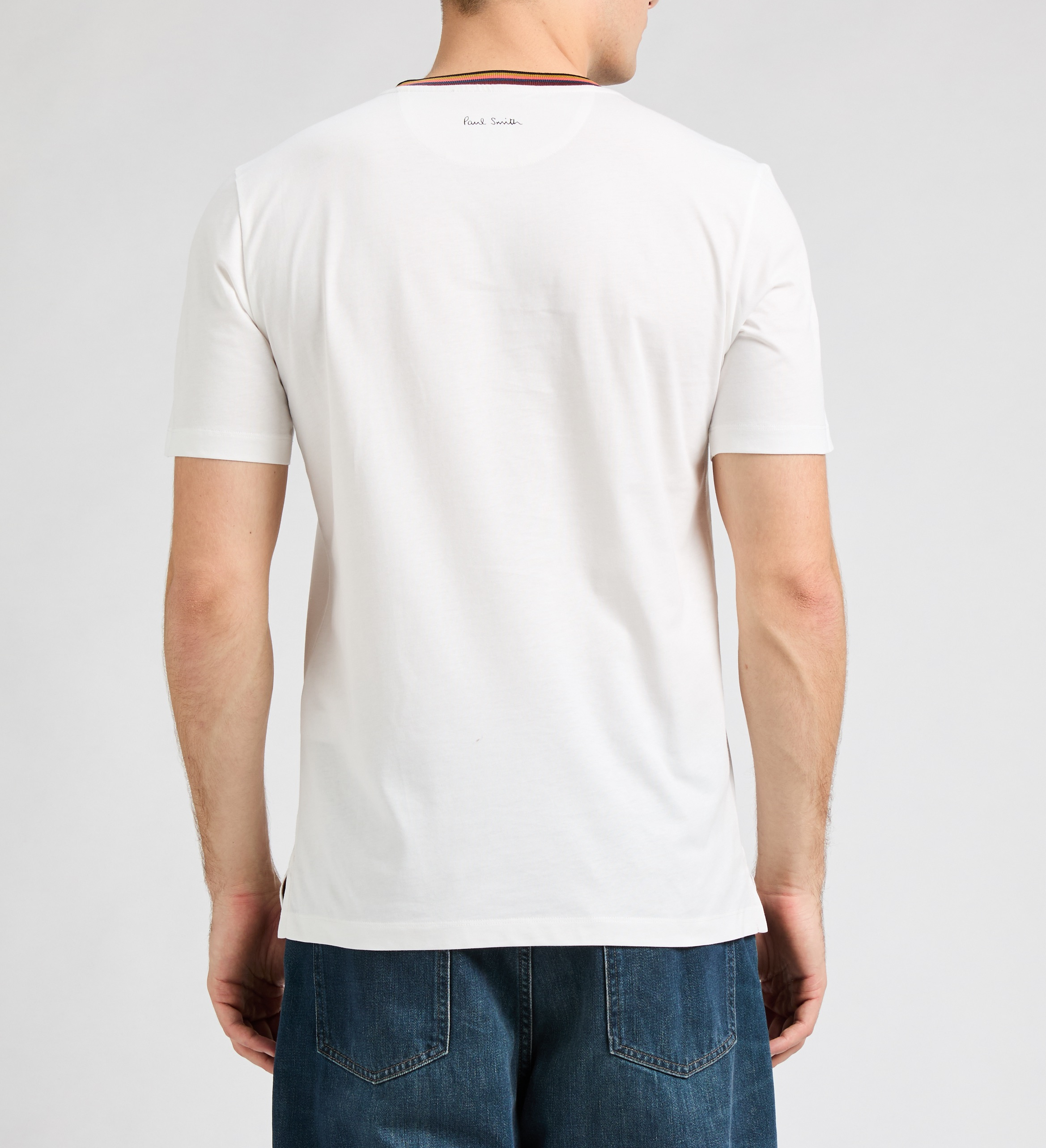 T-shirt with coloured stripes on the collar White