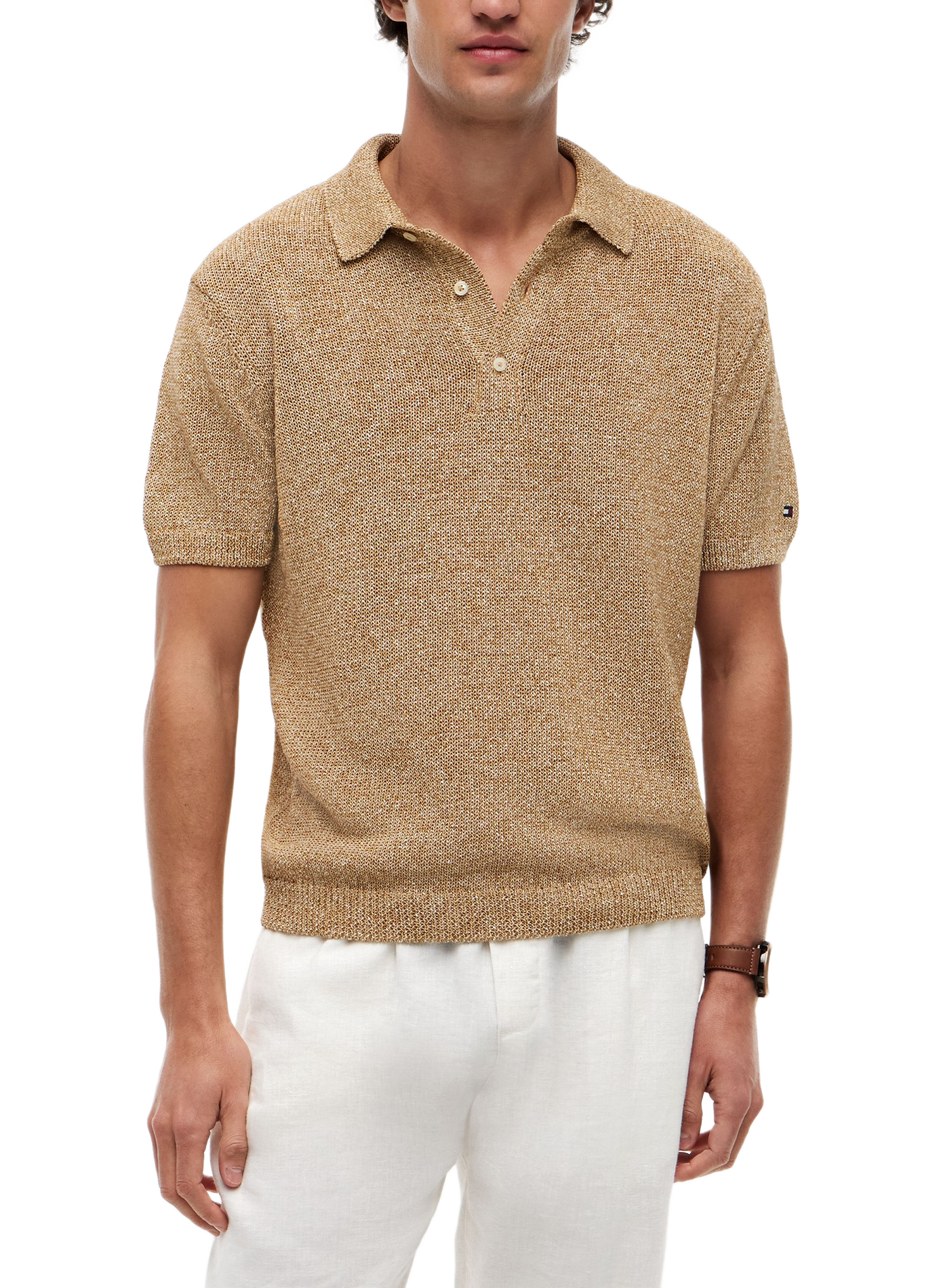 Solid viscose polo TOMMY HILFIGER Beige