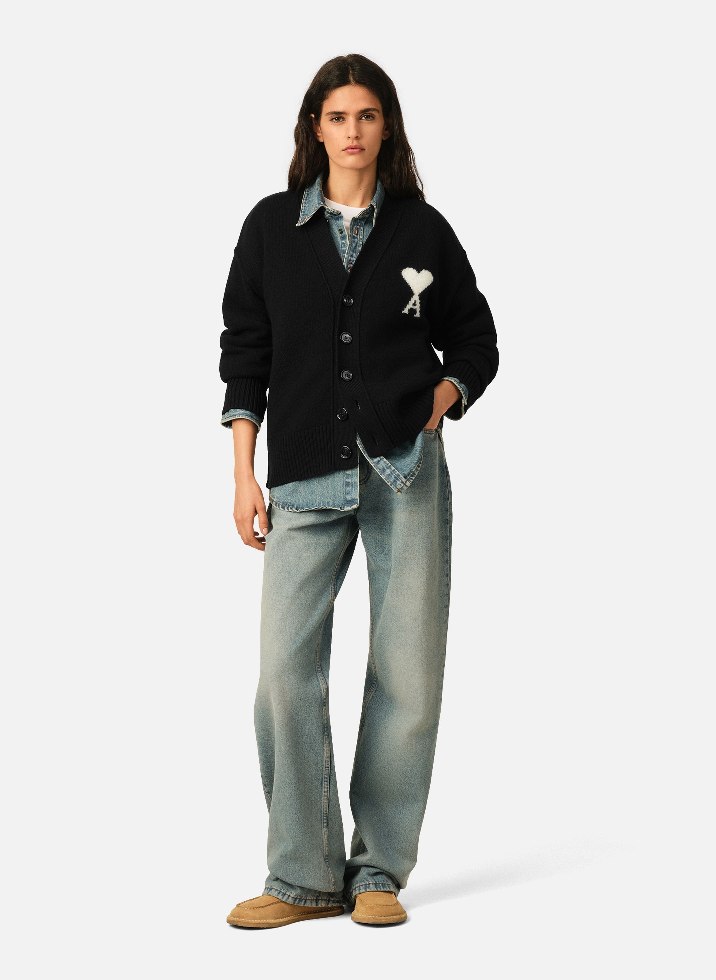 Cardigan unisexe en laine ami de coeur AMI PARIS Noir