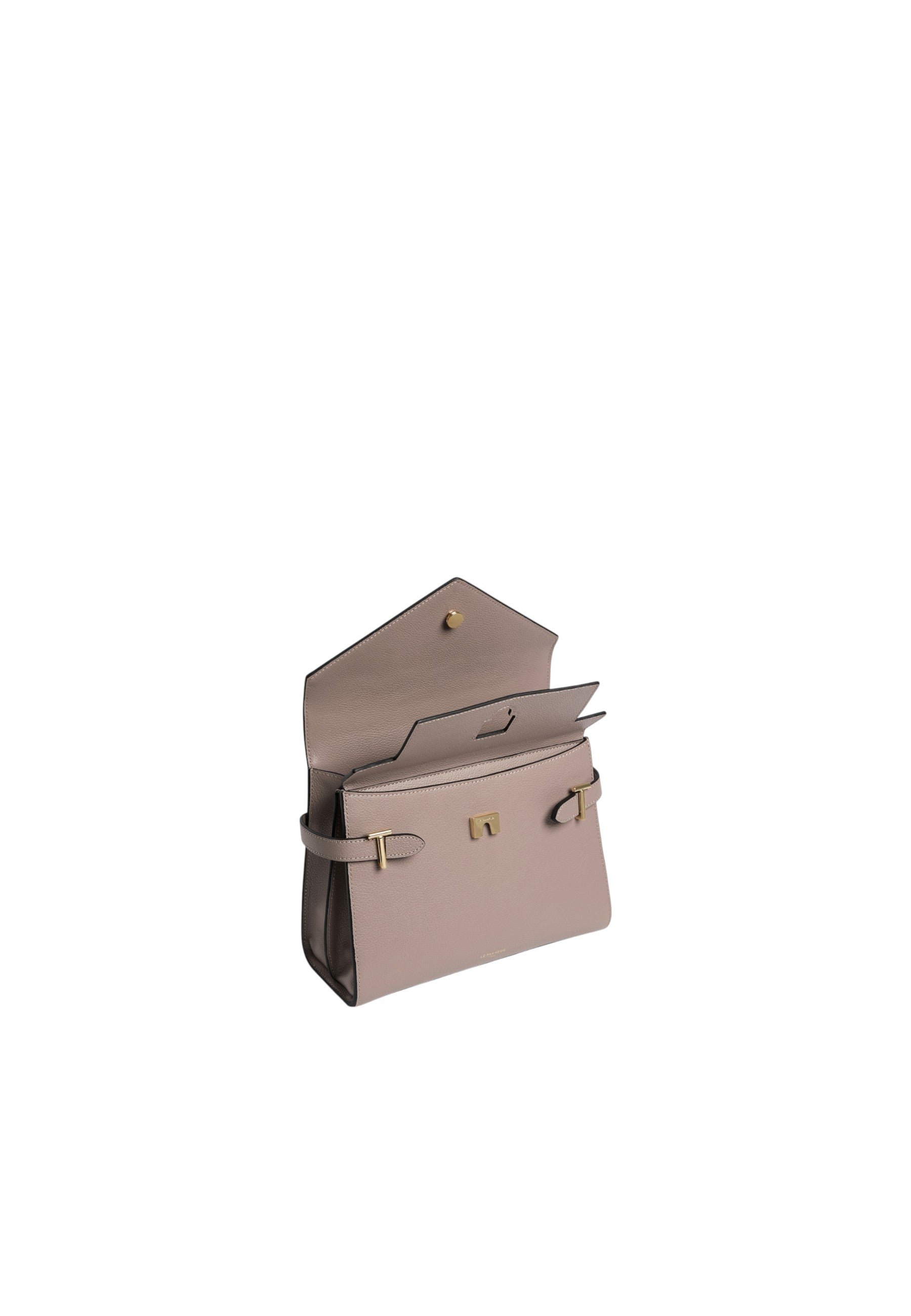 Sac à main double rabat moyen modèle emilie en cuir grainé LE TANNEUR Gris
