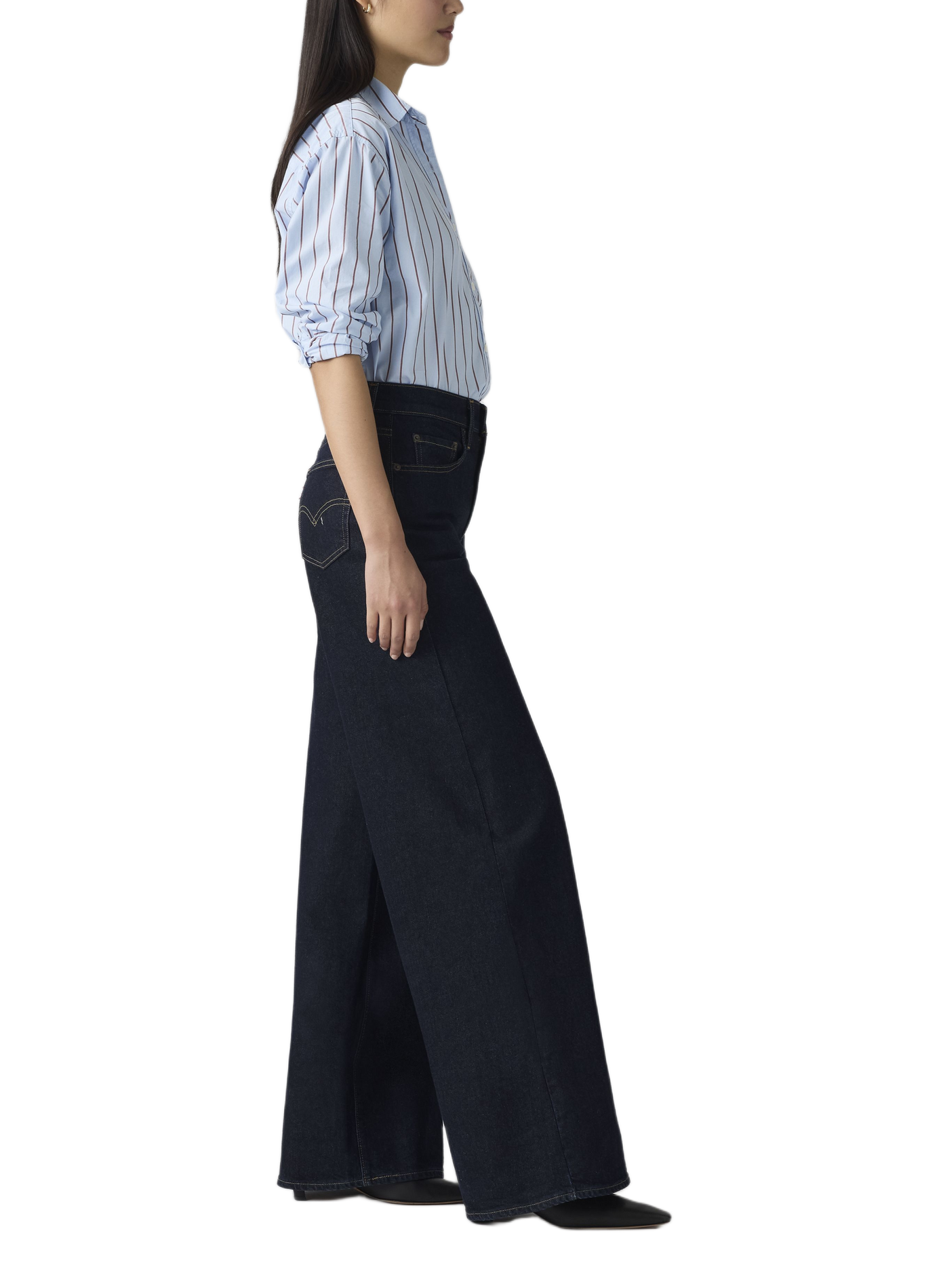 Broek 728 met hoge taille en wijde pijpen van een katoenmix LEVI'S Blauw