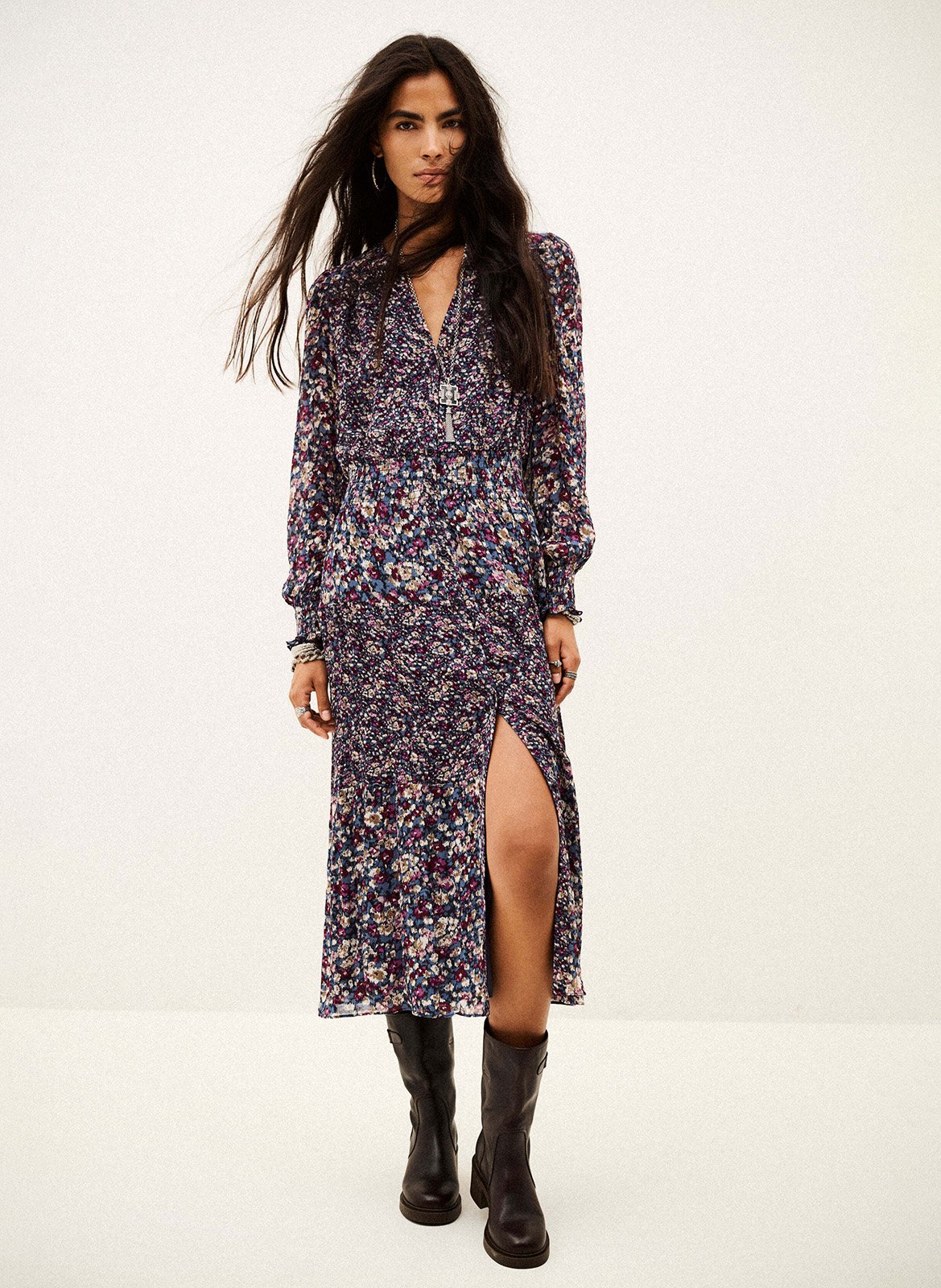 Robe midi à motif fleur kacy BA&SH Bleu