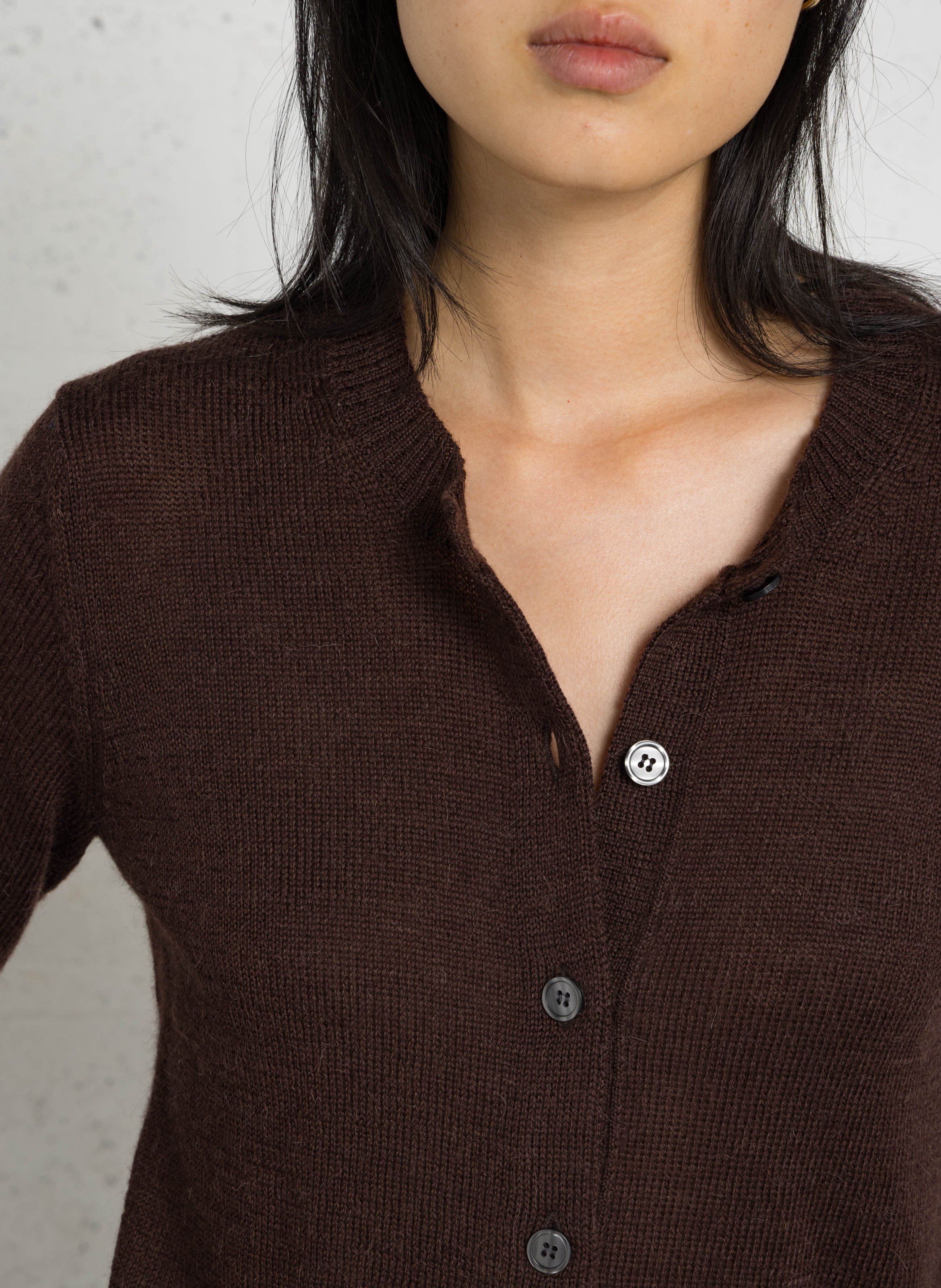 Gilet droit col rond en laine mérinos et alpaga griffith SOEUR Marron