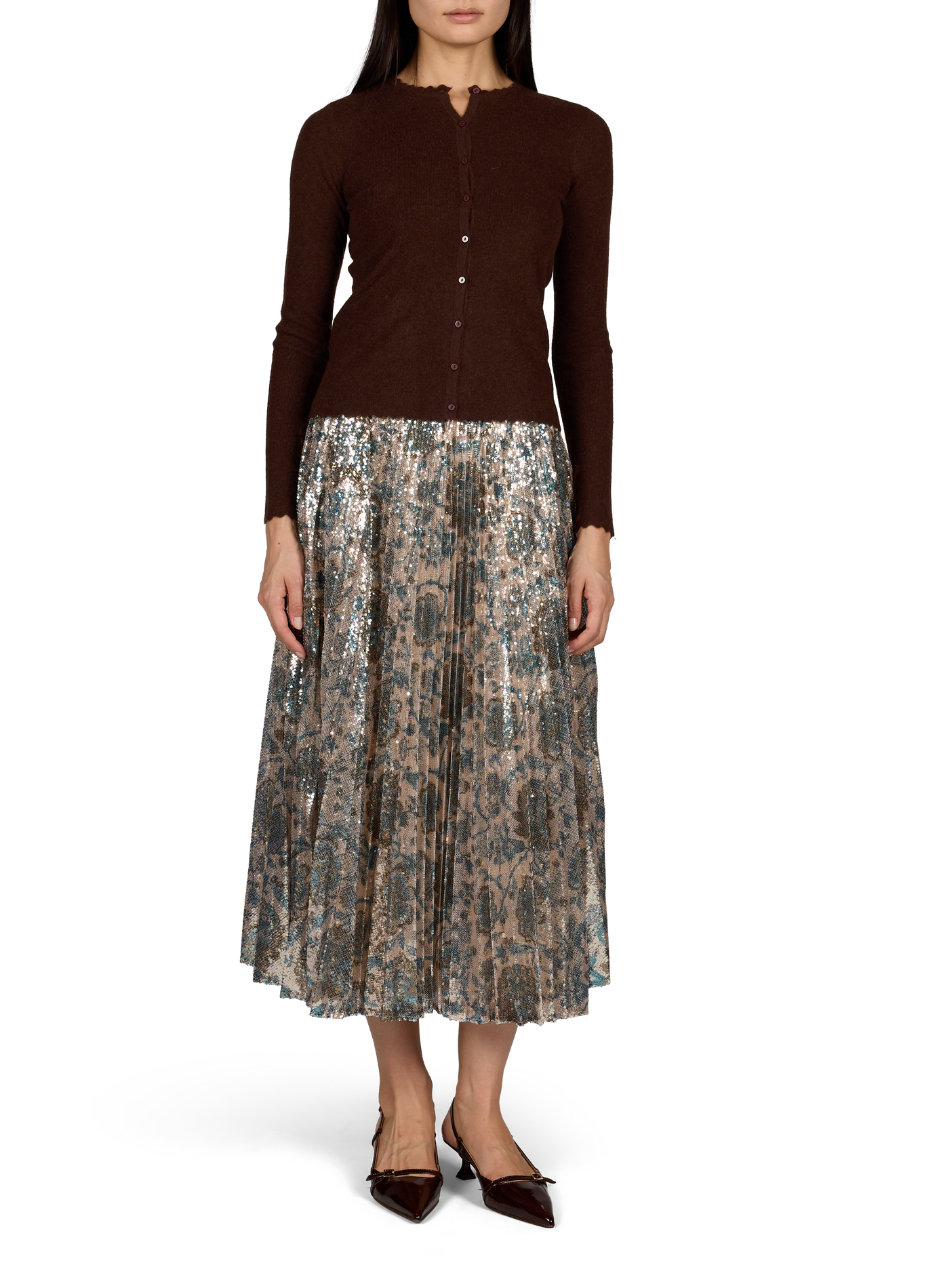 Maud straight round neck buttoned cardigan PETITE MENDIGOTE Brown