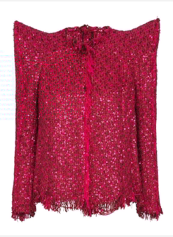 Veste bord à bord en tweed à sequins Rose by BALMAIN BALMAIN Veste bord à bord en tweed à sequins Rose